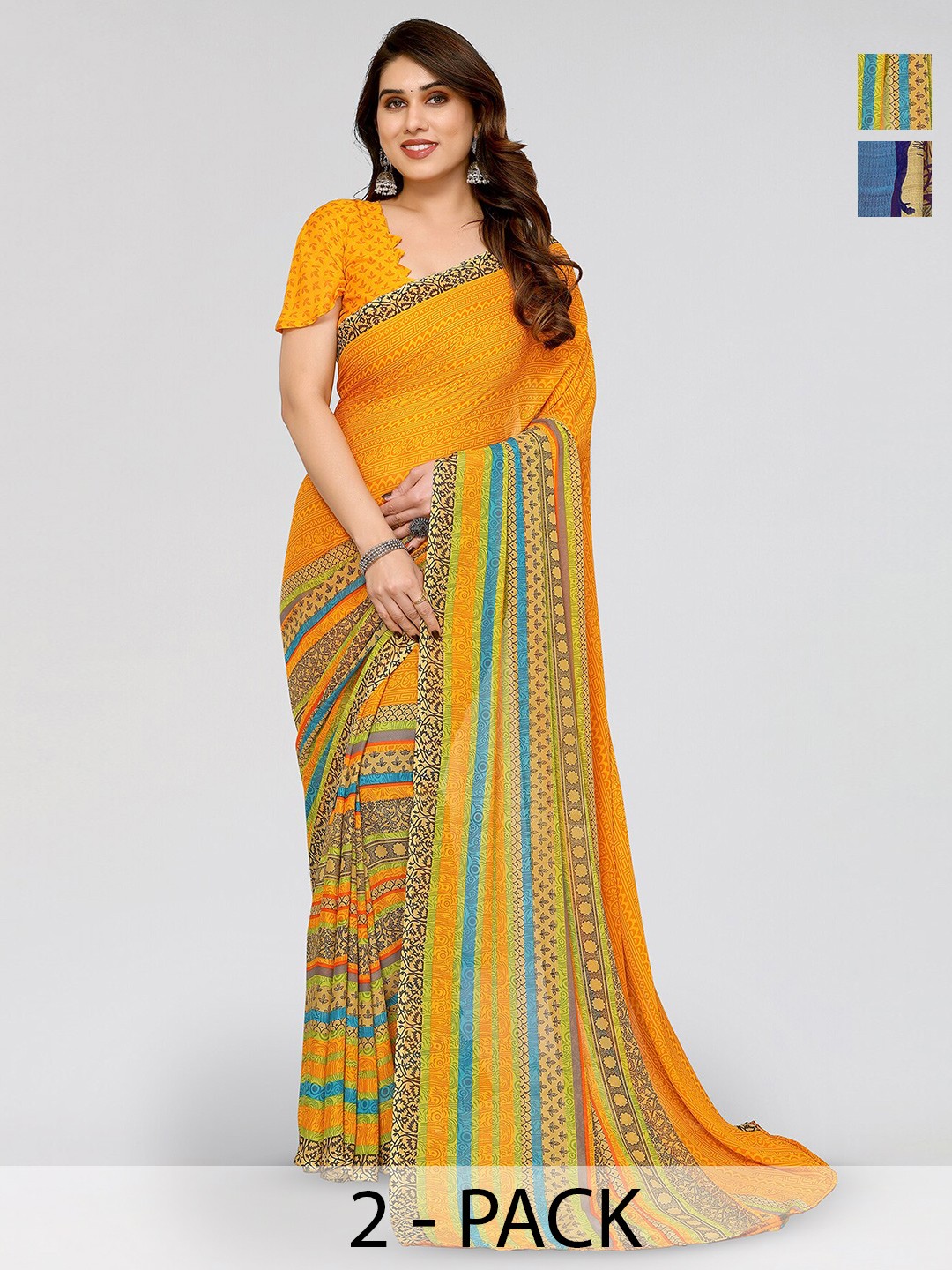 

ANAND SAREES Selection Of 2 Floral Printed Saree, Blue