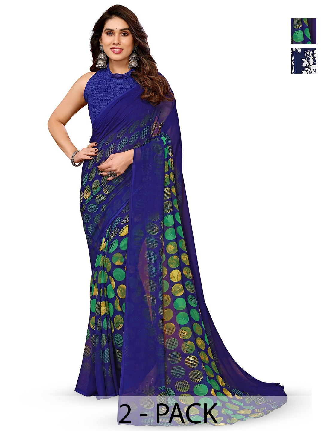

ANAND SAREES Selection of 2 Floral Printed Saree, Blue