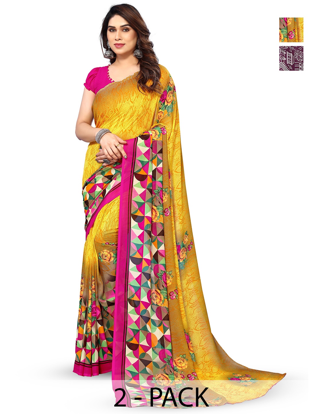 

ANAND SAREES Selection Of 2 Warli Printed Sarees, Purple