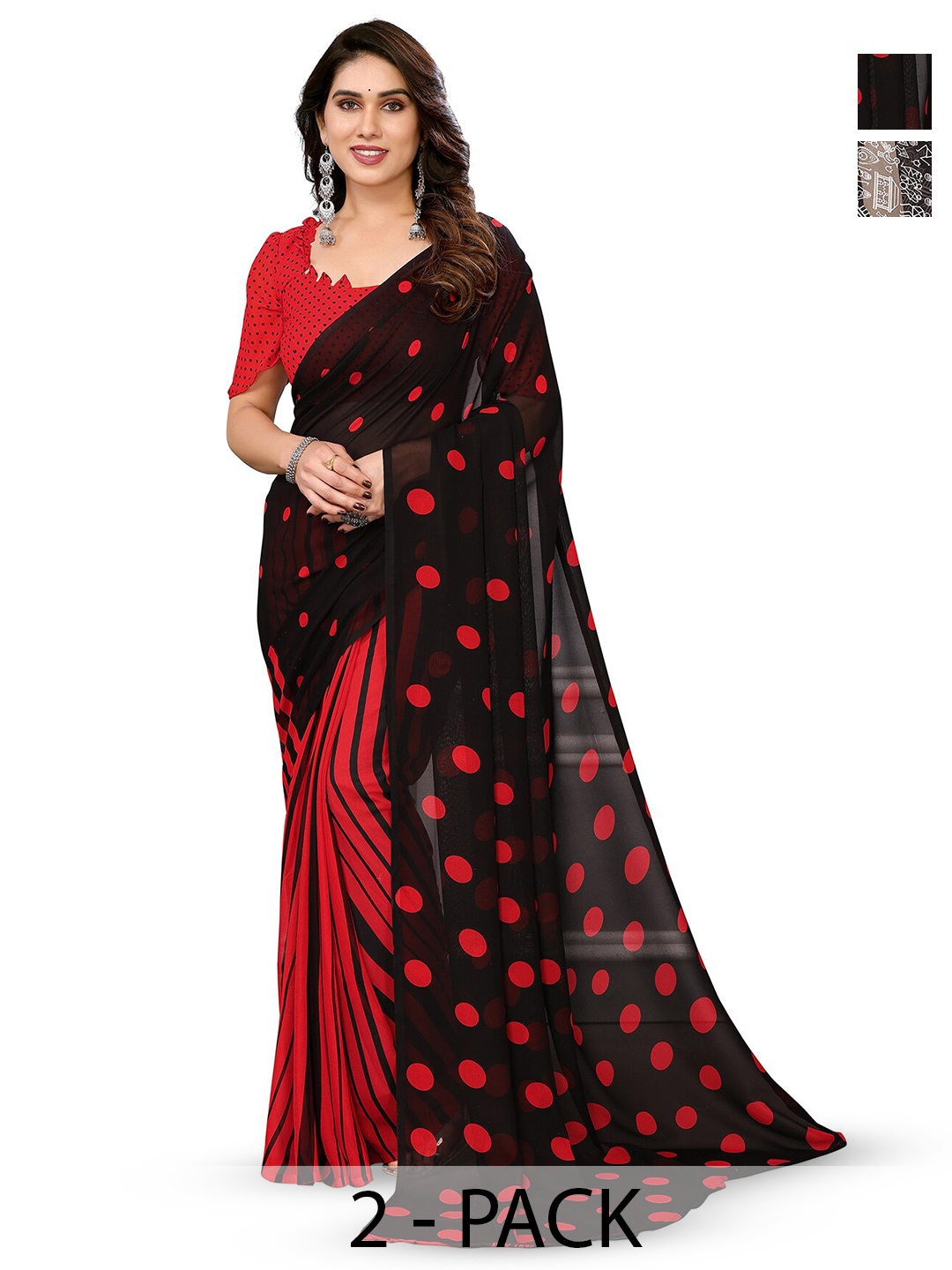 

ANAND SAREES Selection Of 2 Warli Printed Sarees, Black