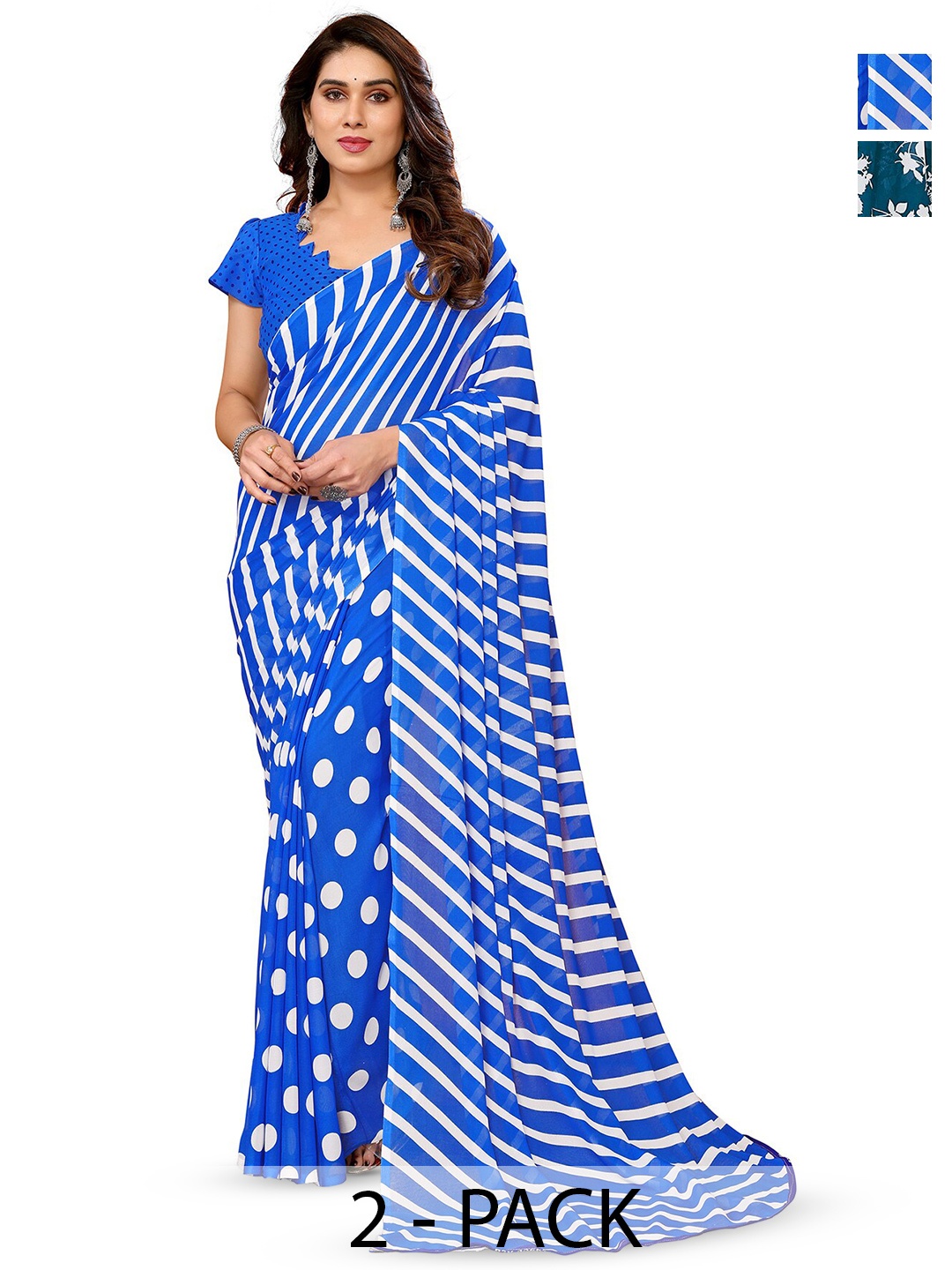 

ANAND SAREES Selection Of 2 Floral Printed Saree, Teal