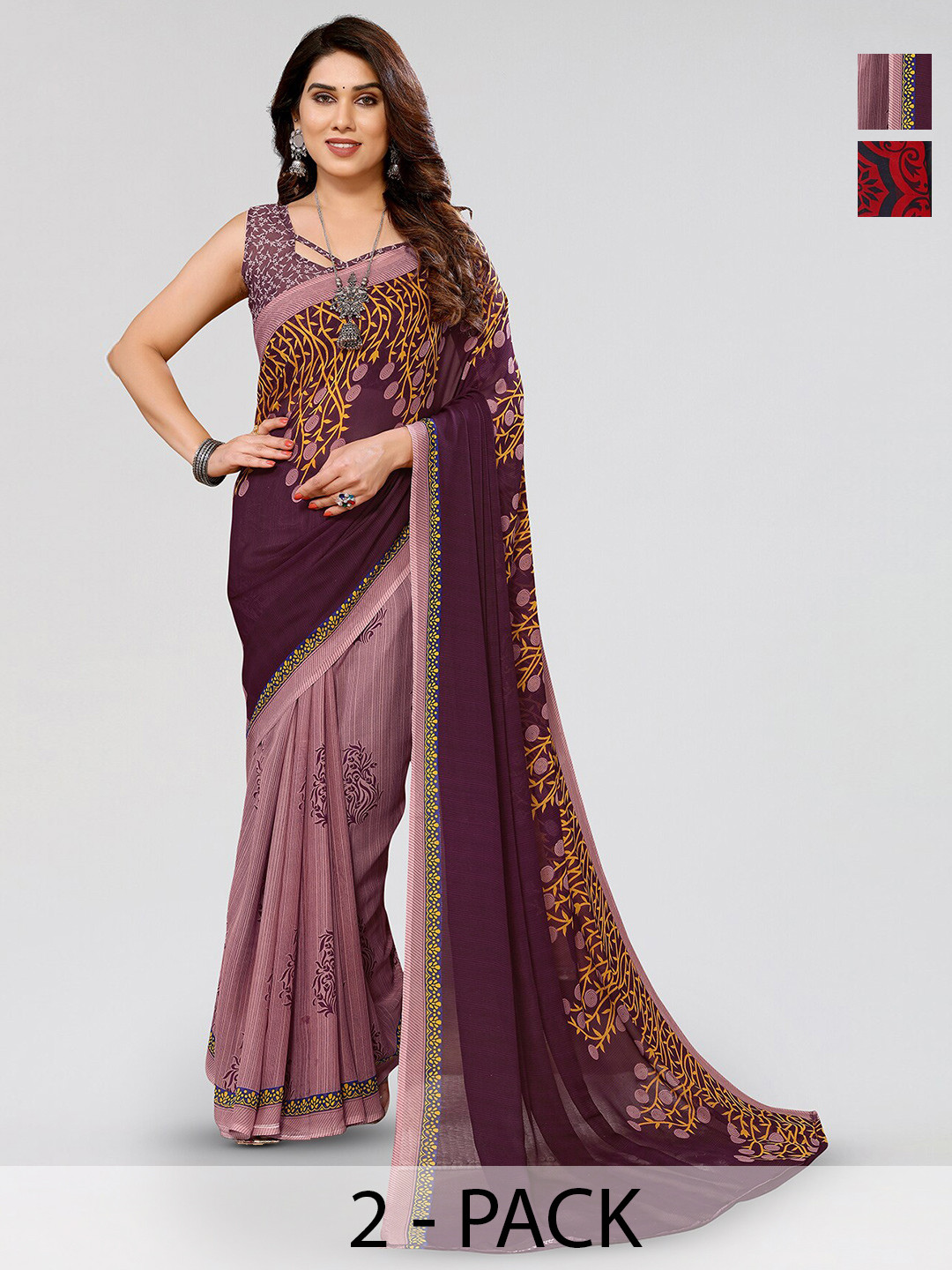 

ANAND SAREES Selection Of 2 Printed Sarees, Blue