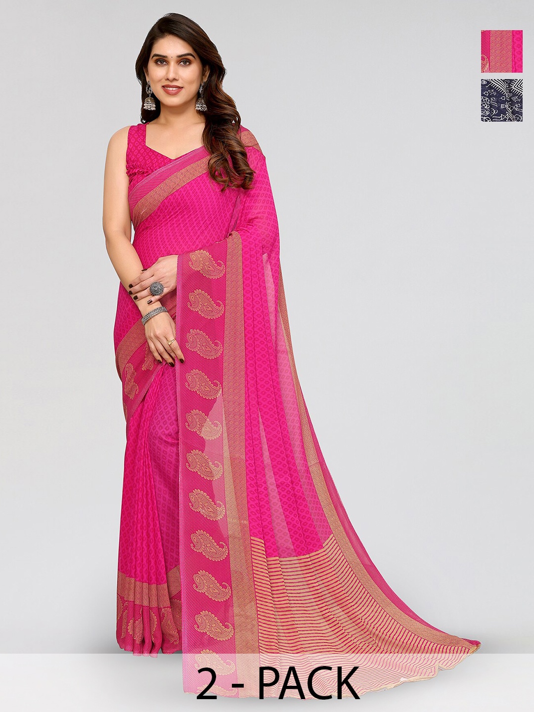 

ANAND SAREES Selection of 2 Paisley Printed Sarees, Pink