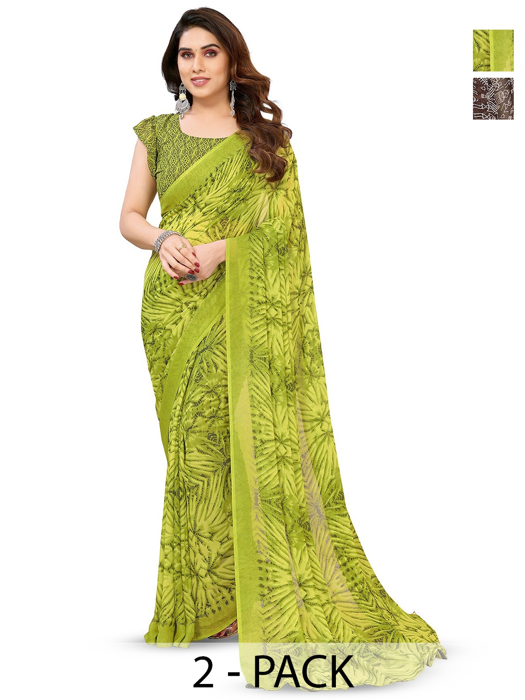 

ANAND SAREES Selection Of 2 Warli Printed Saree, Green