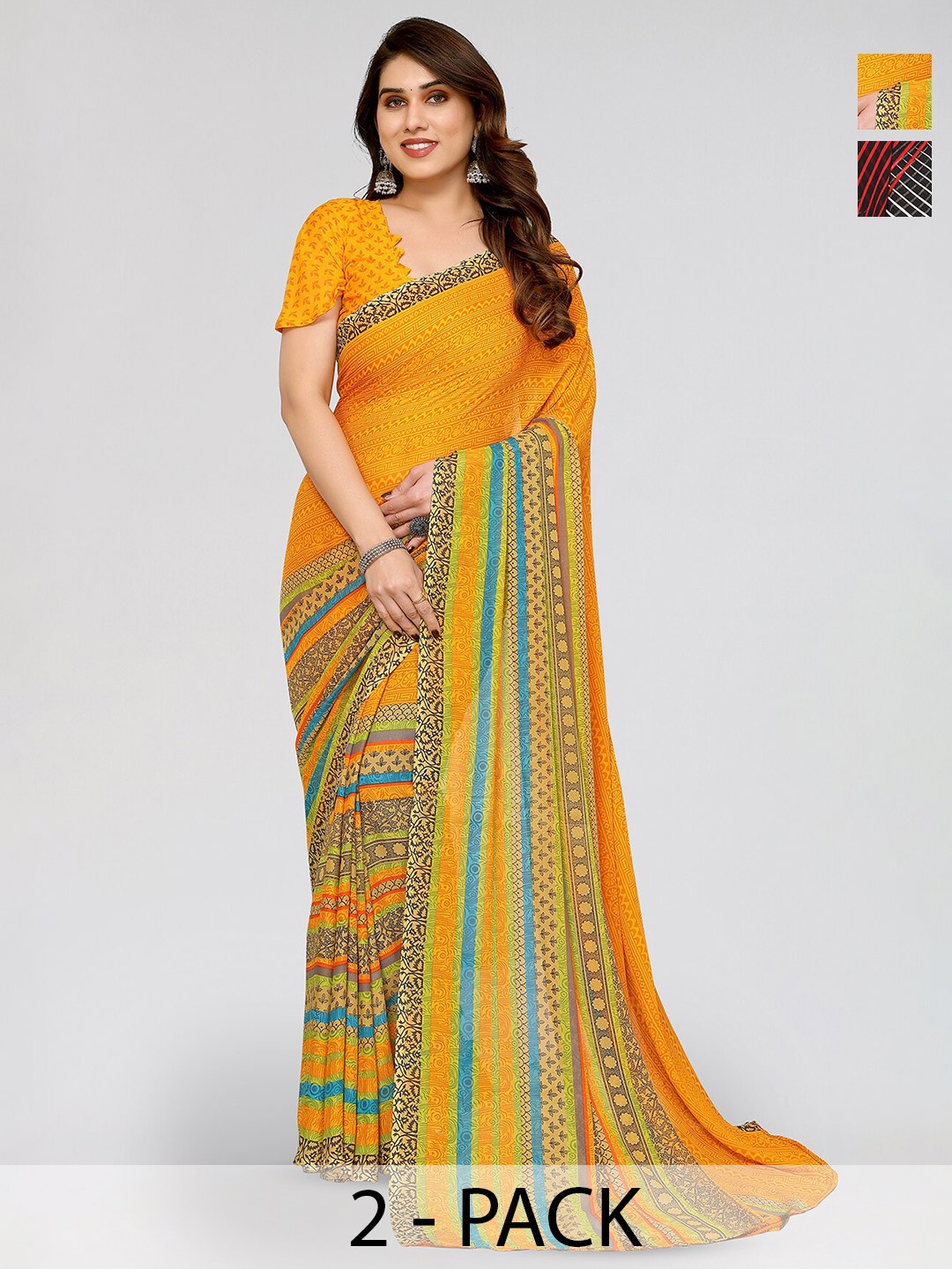 

ANAND SAREES Selection Of 2 Geometric Printed Saree, Red