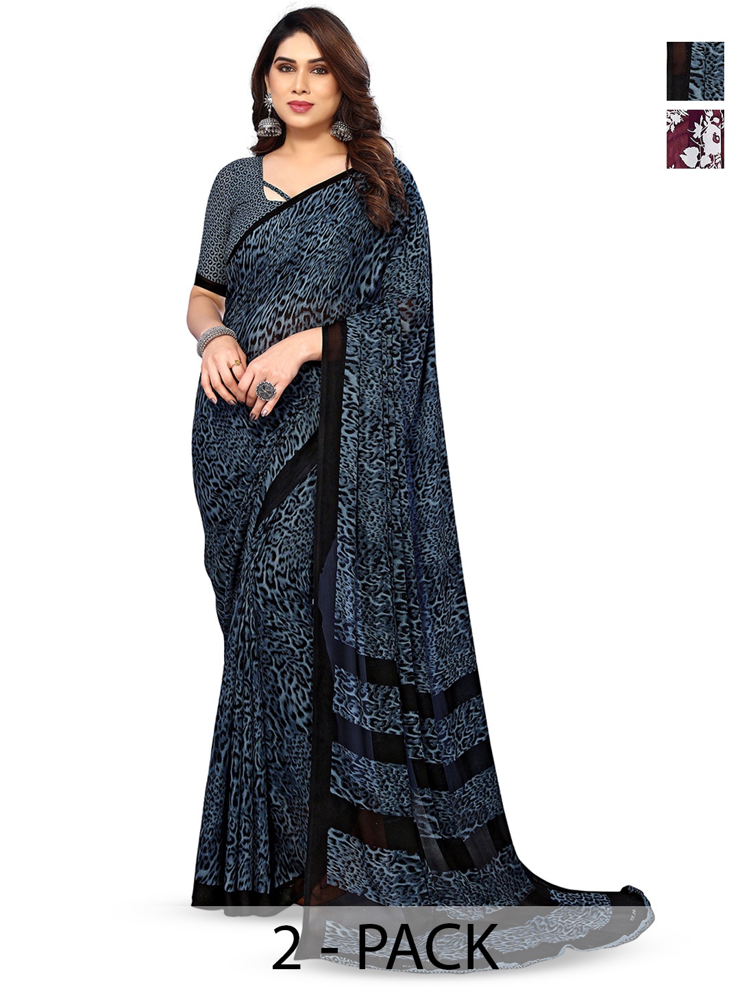 

ANAND SAREES Selection Of 2 Floral Sarees, Maroon