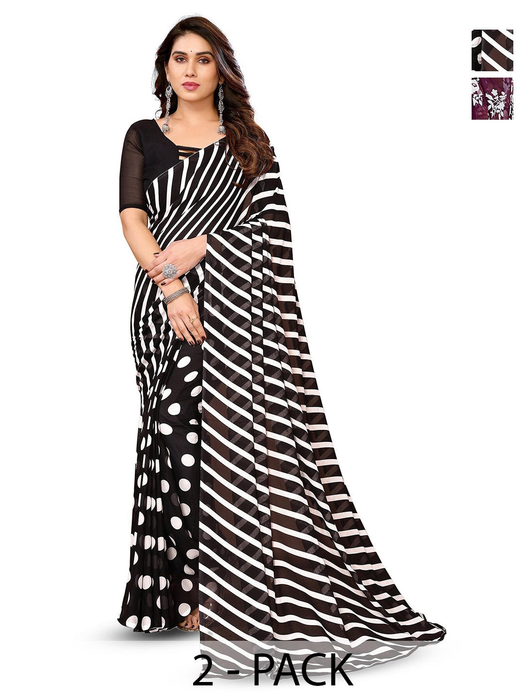 

ANAND SAREES Selection Of 2 Ethnic Motifs Printed Saree, Black