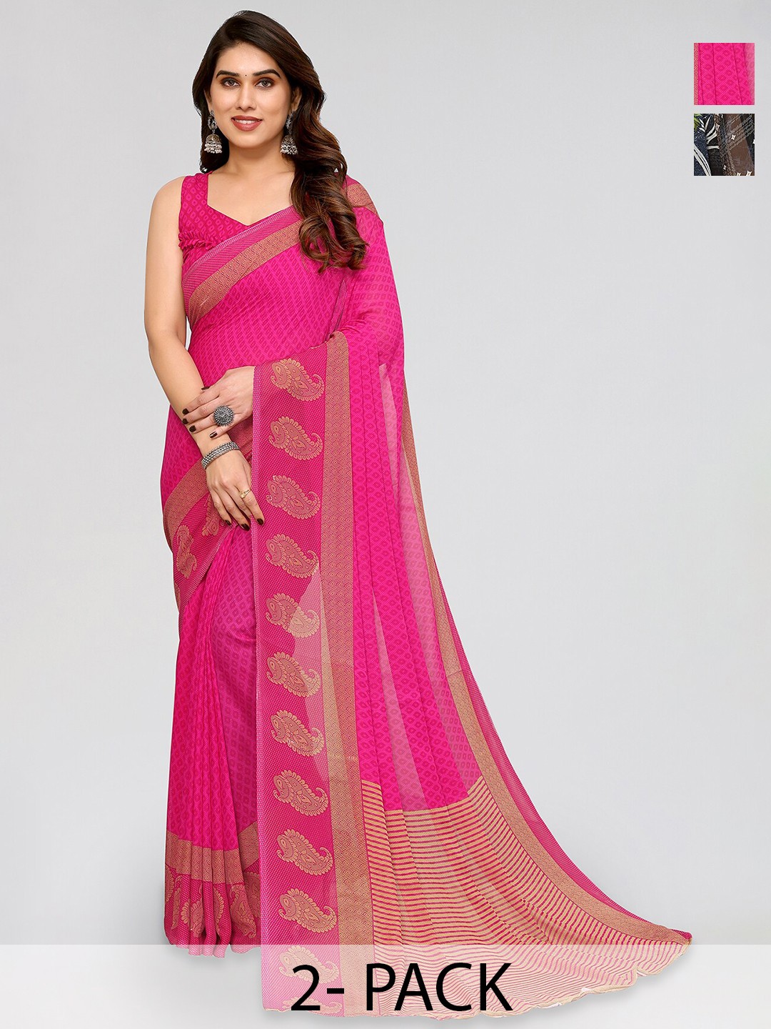 

ANAND SAREES Selection Of 2 Ethnic Motifs Printed Sarees, Pink