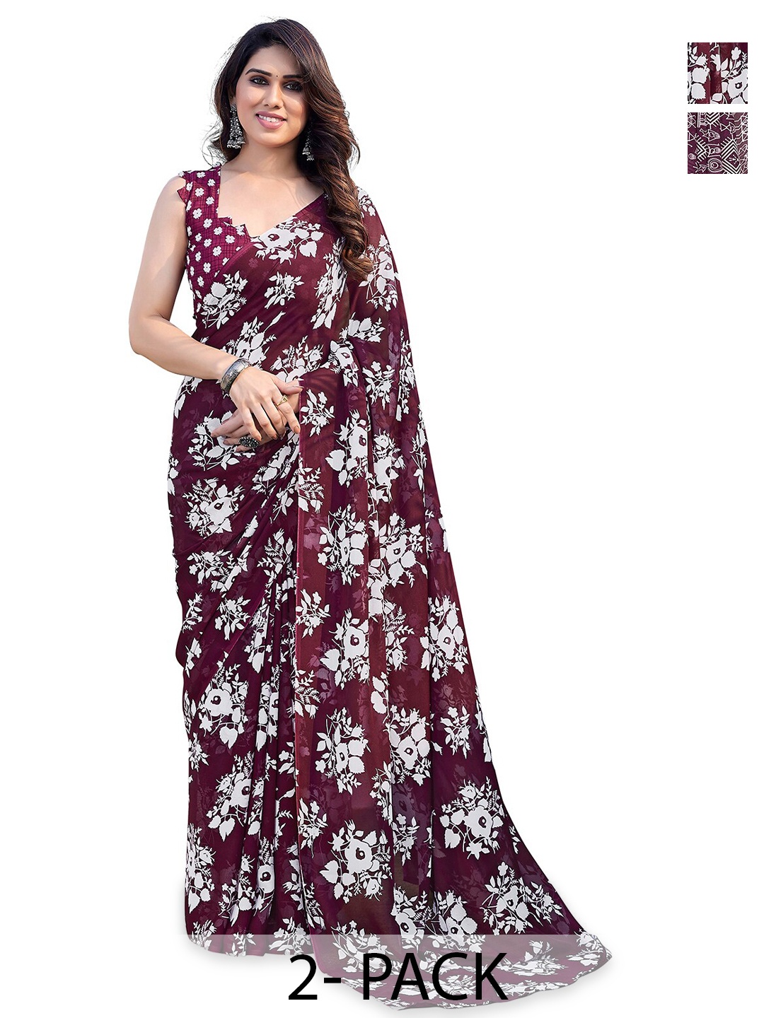 

ANAND SAREES Selection Of 2 Warli Printed Sarees, Purple