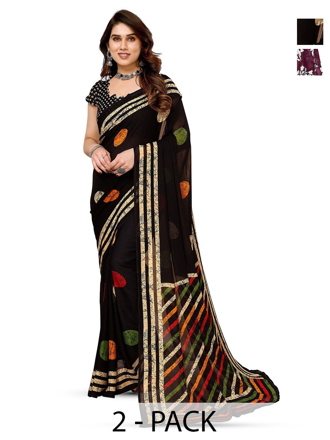 

ANAND SAREES Selection Of 2 Ethnic Motifs Printed Sarees, Purple