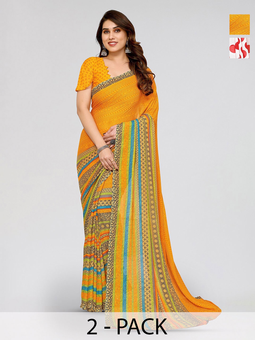 

ANAND SAREES Selection of 2 Polka Dot Printed Sarees, White