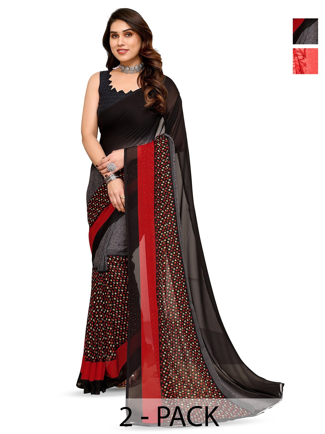 

ANAND SAREES Selection Of 2 Floral Printed Saree, Red