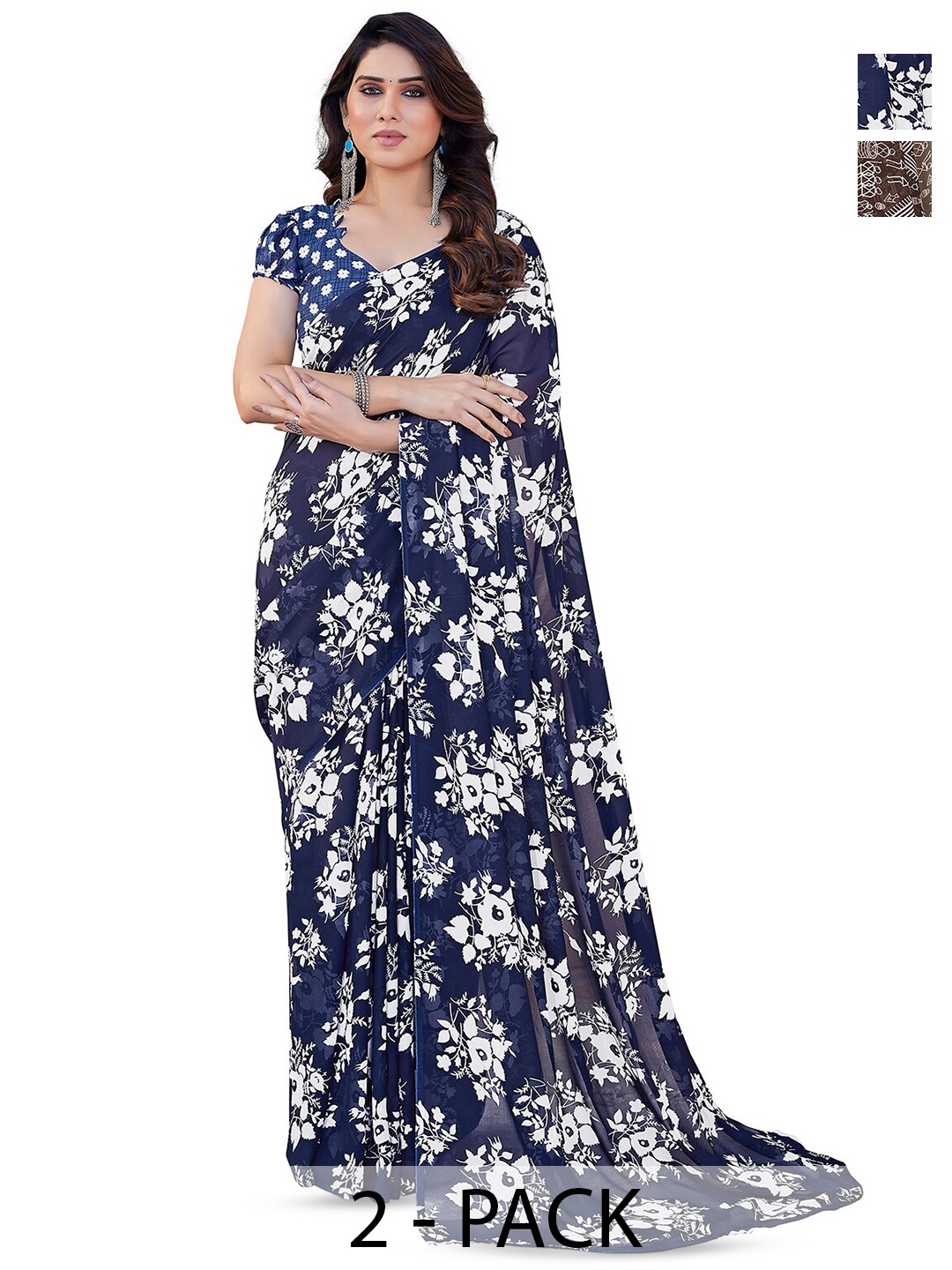 

ANAND SAREES Selection Of 2 Ethnic Motifs Printed Saree, Blue
