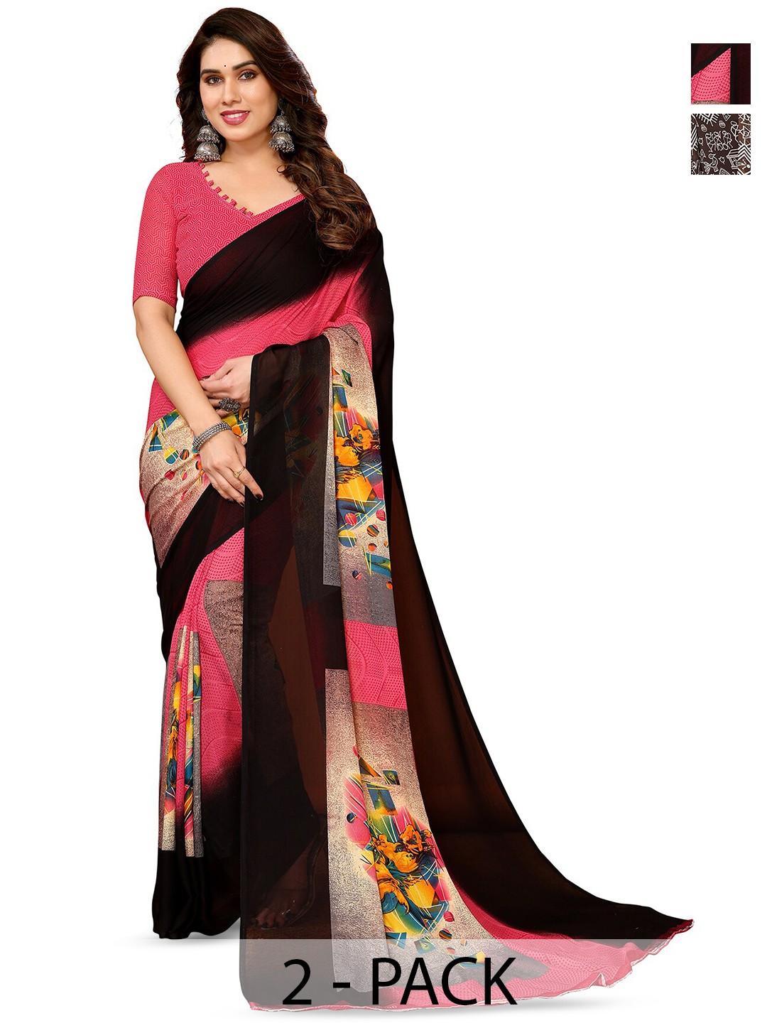 

ANAND SAREES Selection Of 2 Warli Printed Saree, Brown