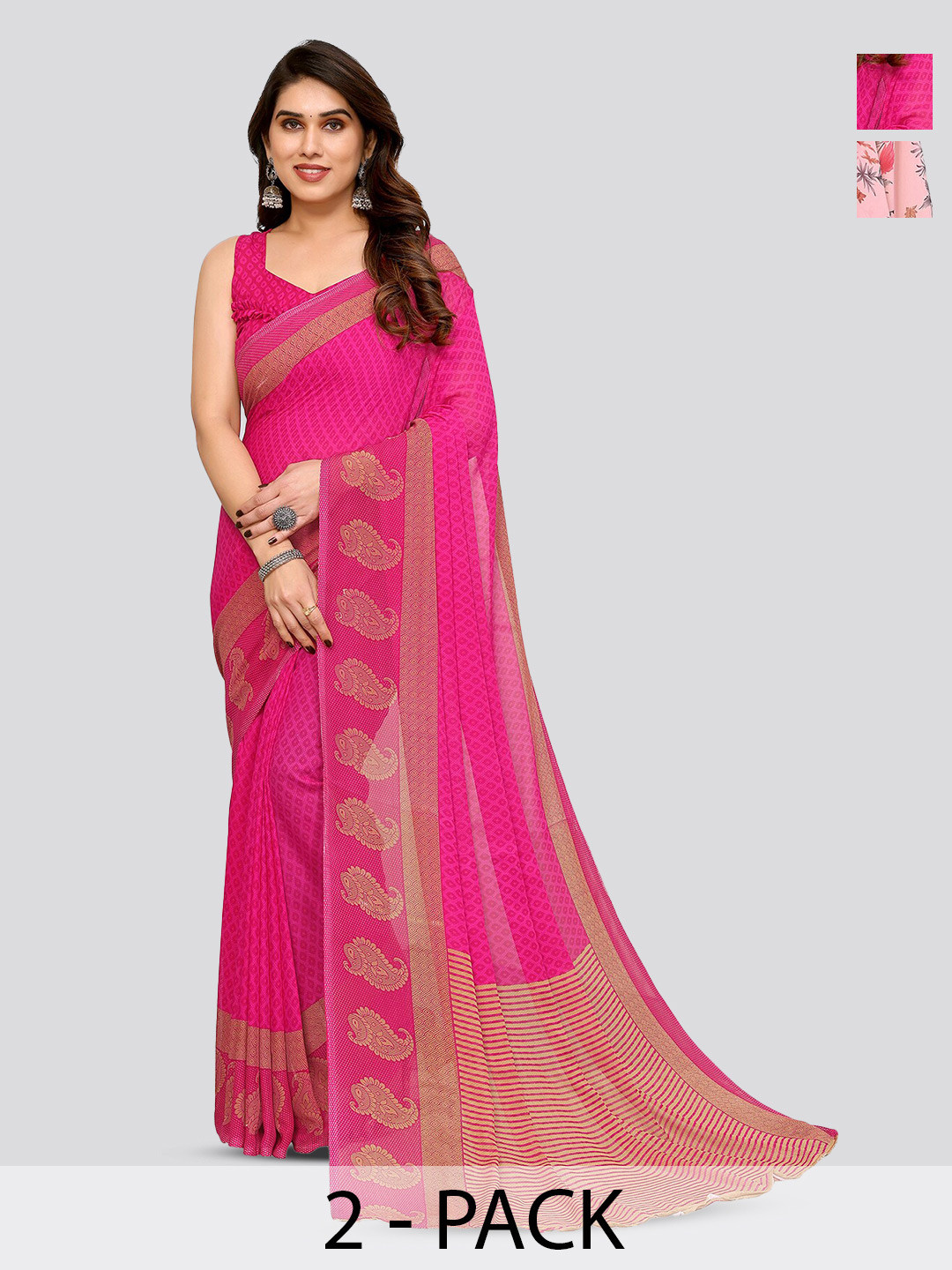 

ANAND SAREES Selection Of 2 Floral Sarees, Pink