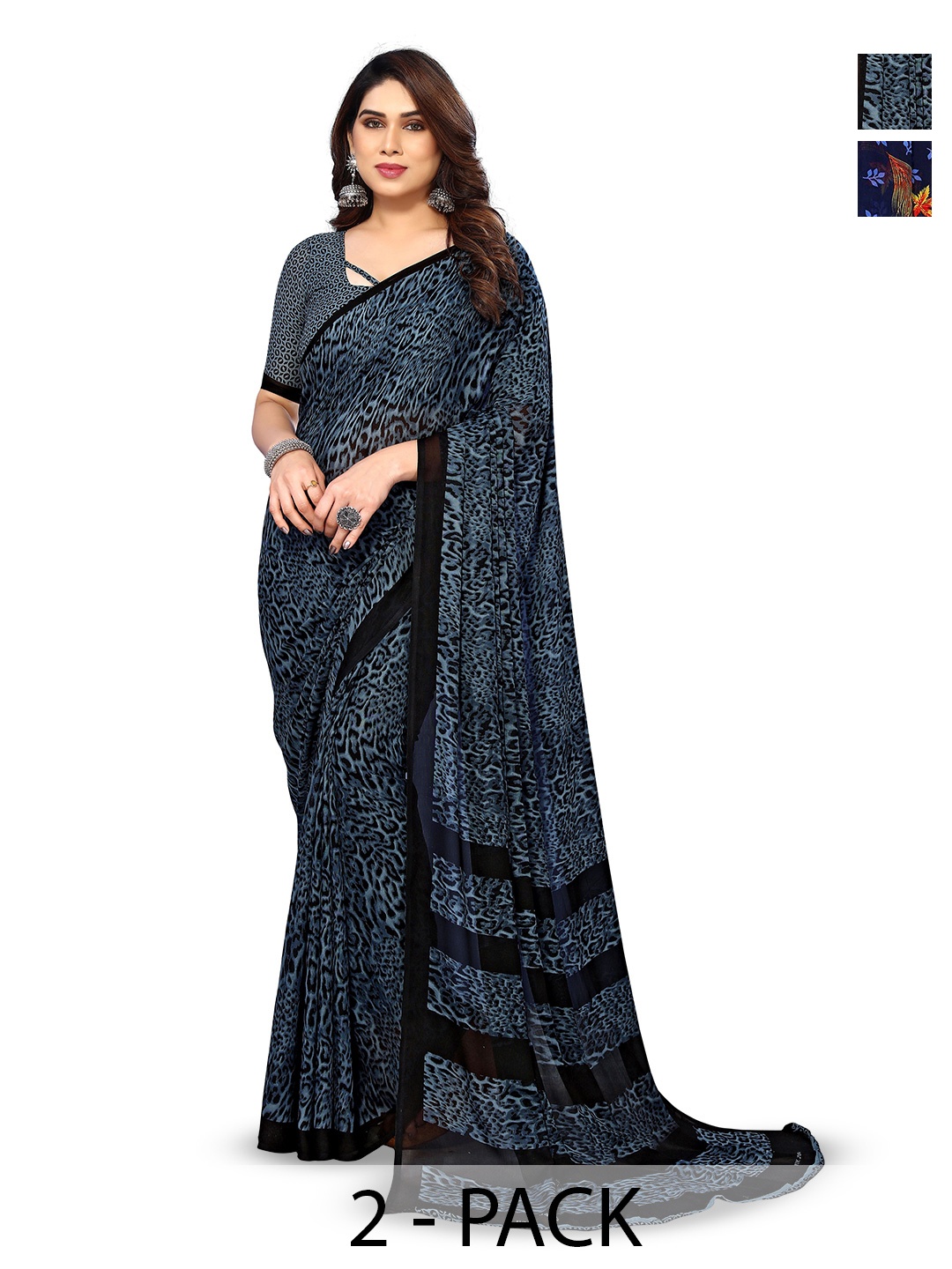 

ANAND SAREES Selection Of 2 Floral Printed Saree, Blue