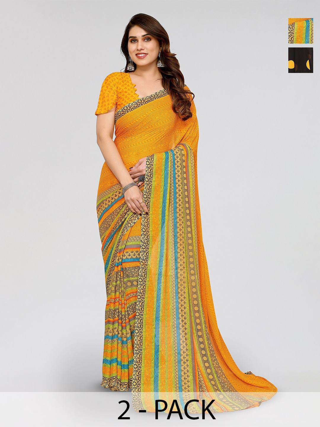 

ANAND SAREES Selection of 2 Ethnic Motifs Sarees, Yellow