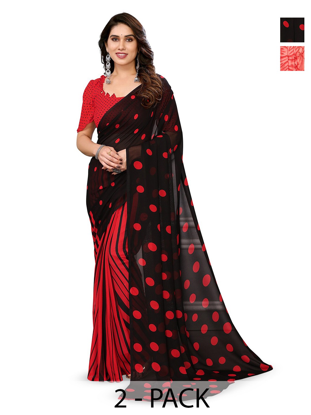 

ANAND SAREES Selection Of 2 Ethnic Motifs Printed Sarees, Black