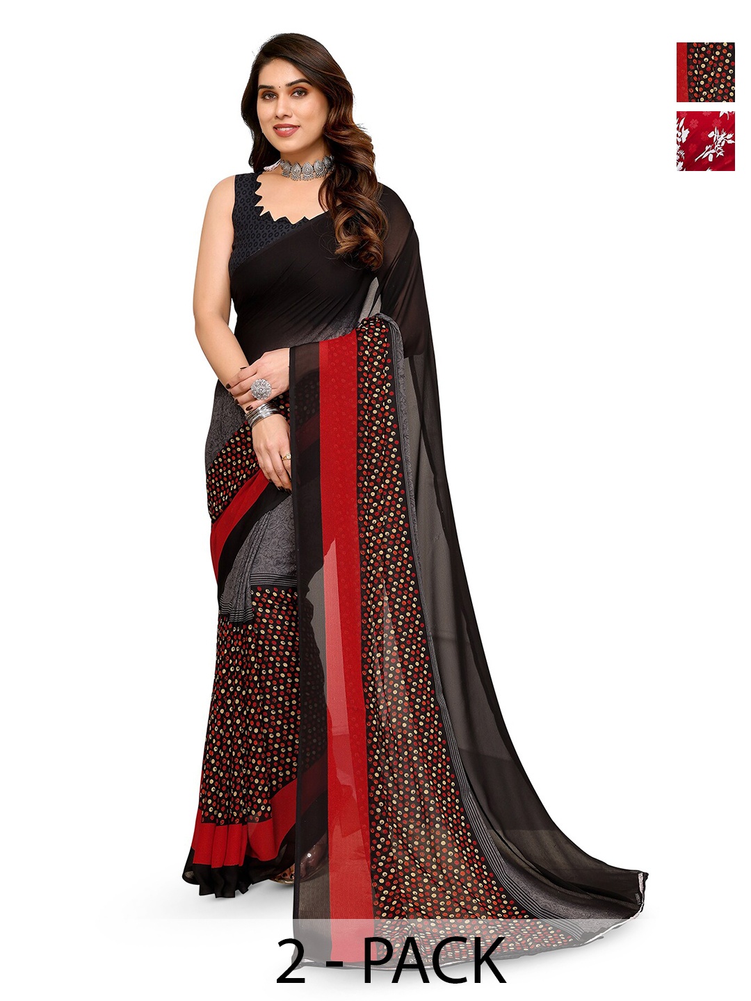 

ANAND SAREES Selection Of 2 Floral Printed Saree, Red