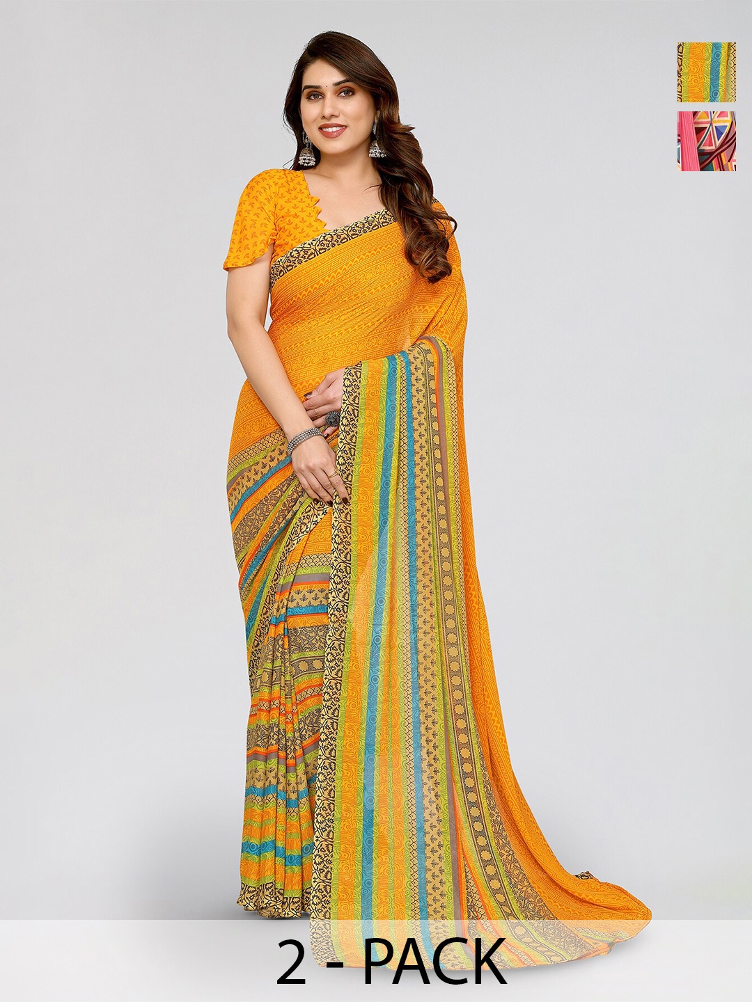 

ANAND SAREES Selection of 2 Ethnic Motifs Printed Saree, Yellow