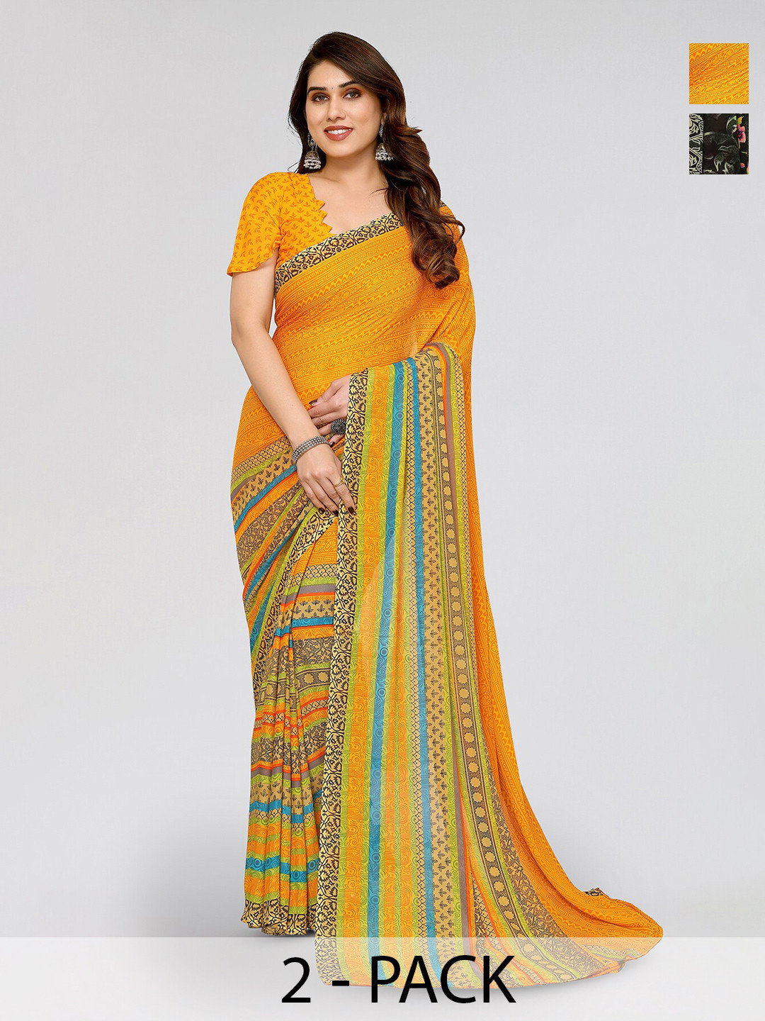 

ANAND SAREES Selection Of 2 Floral Printed Saree, Yellow