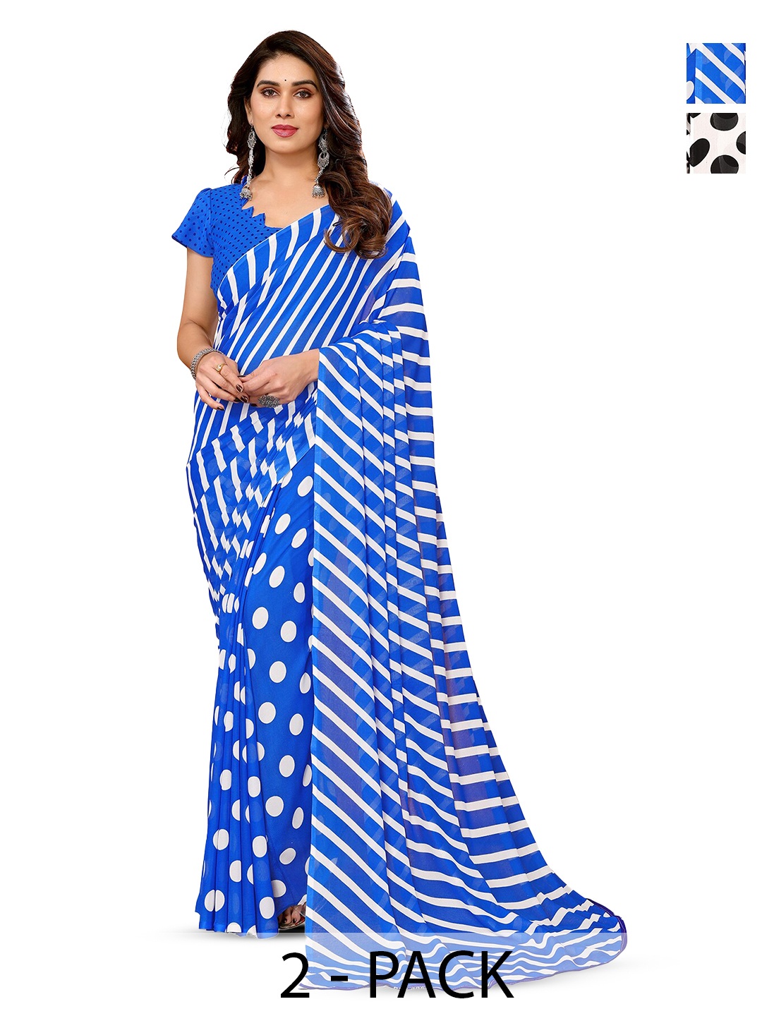 

ANAND SAREES Selection of 2 Geometric Printed Sarees, Blue