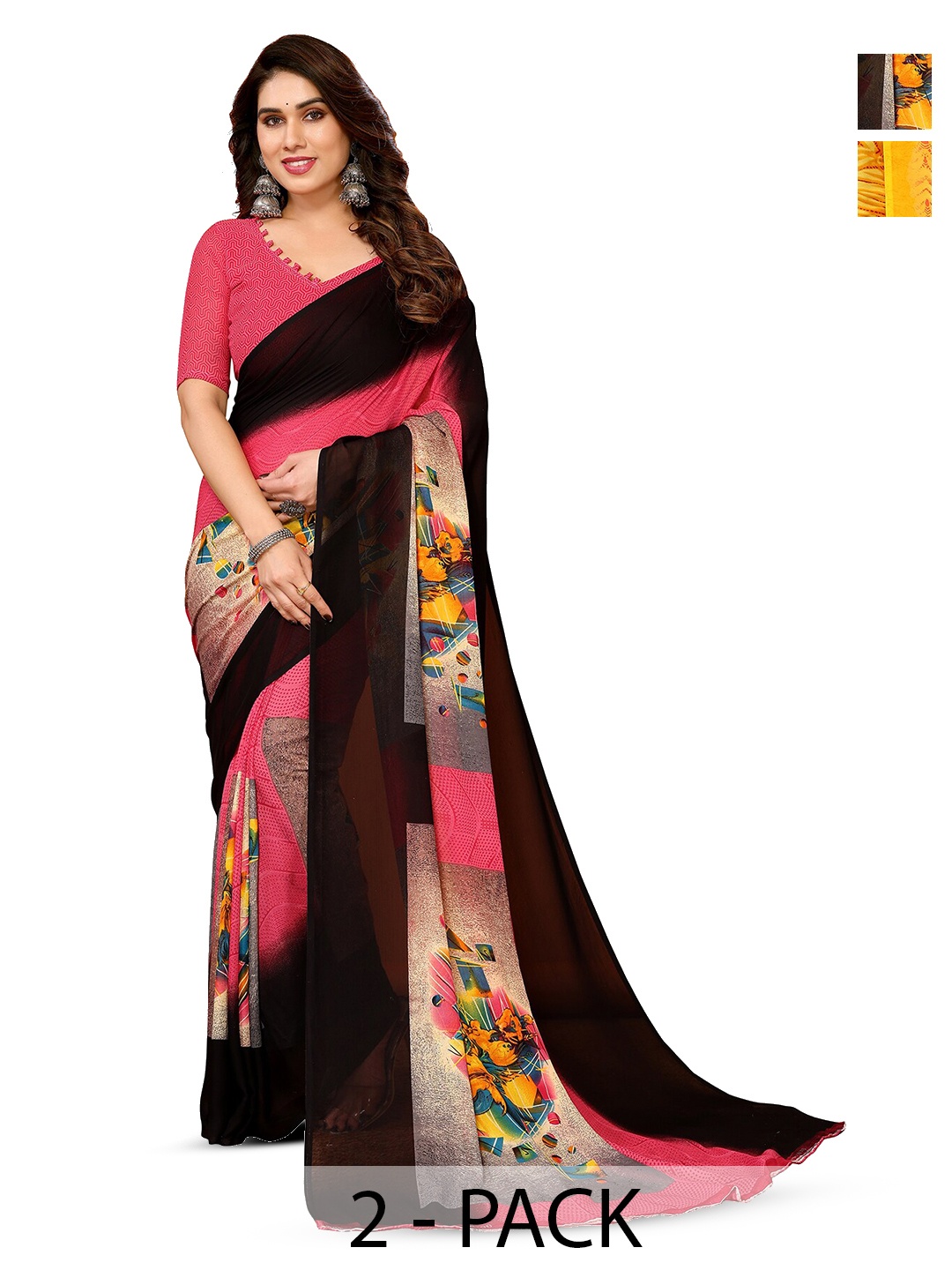 

ANAND SAREES Selection Of 2 Ethnic Motifs Printed Saree, Yellow