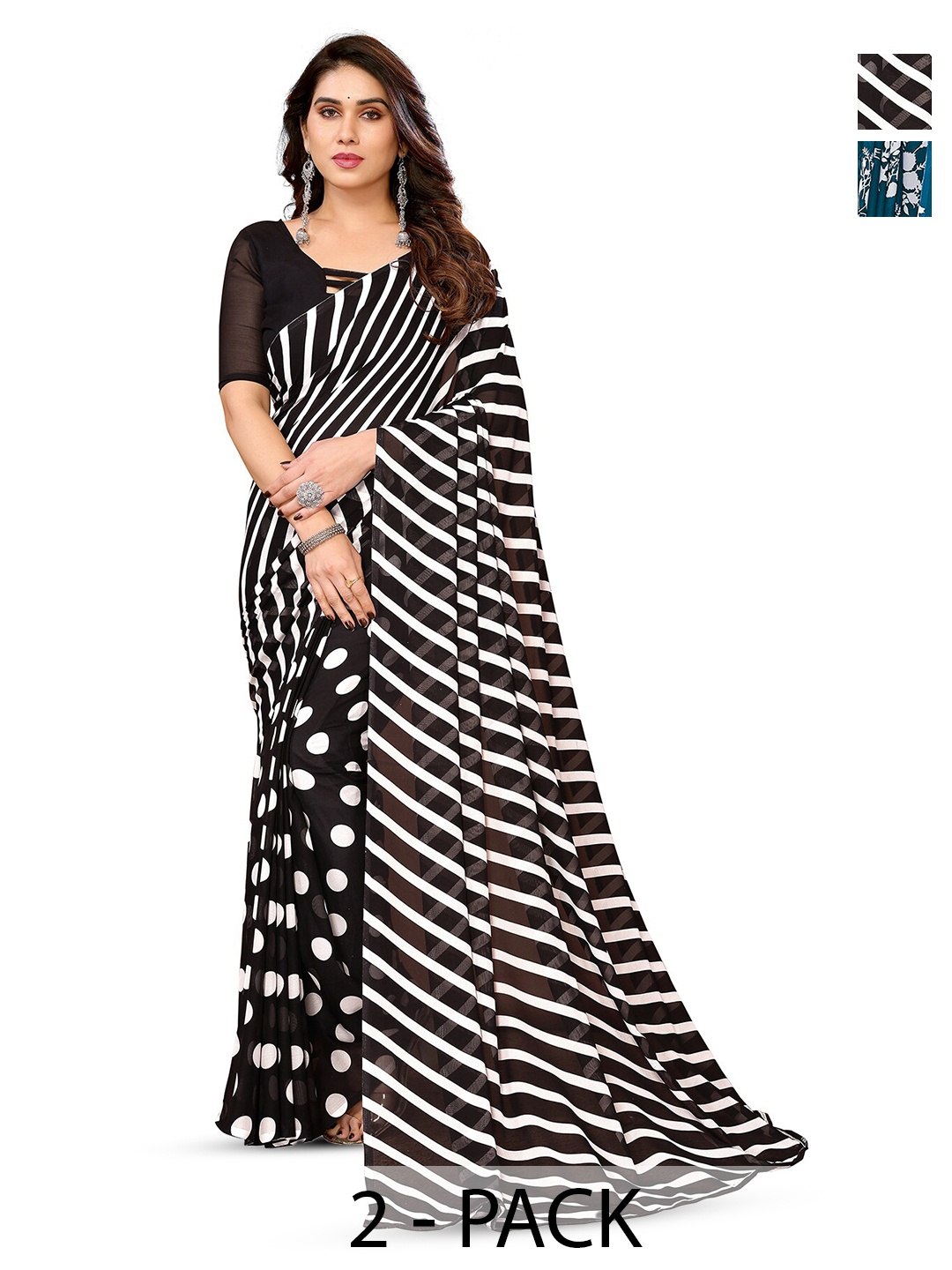 

ANAND SAREES Selection of 2 Geometric Printed Saree, White