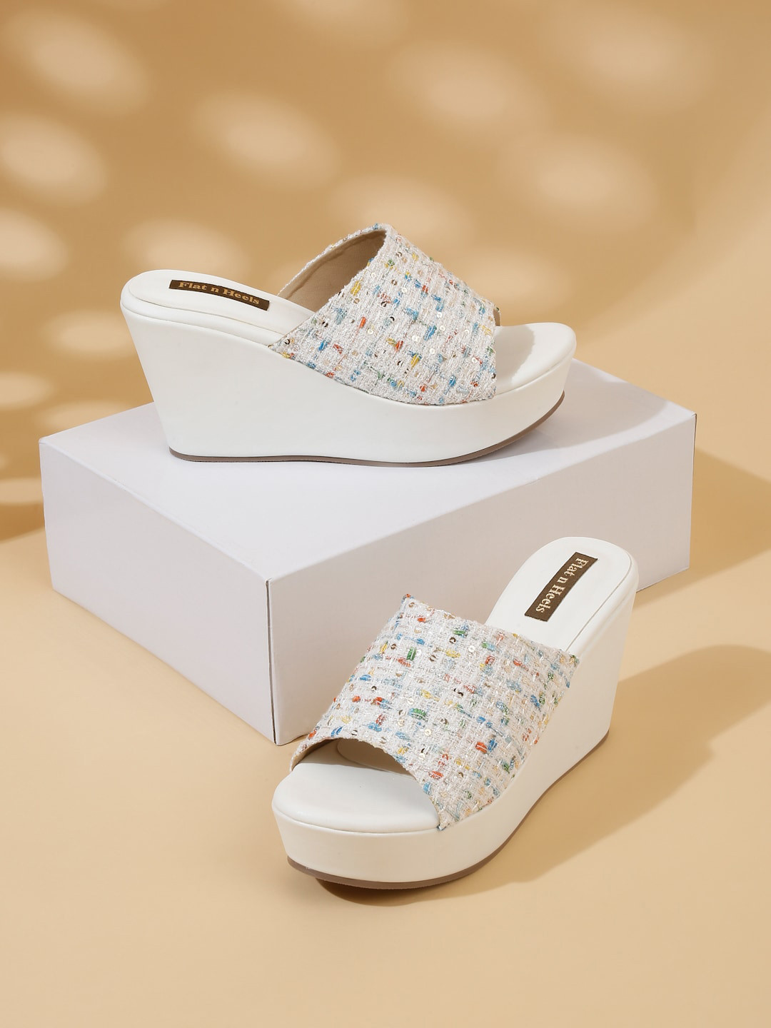 

Flat n Heels Textured Open Toe Wedge Heels, White