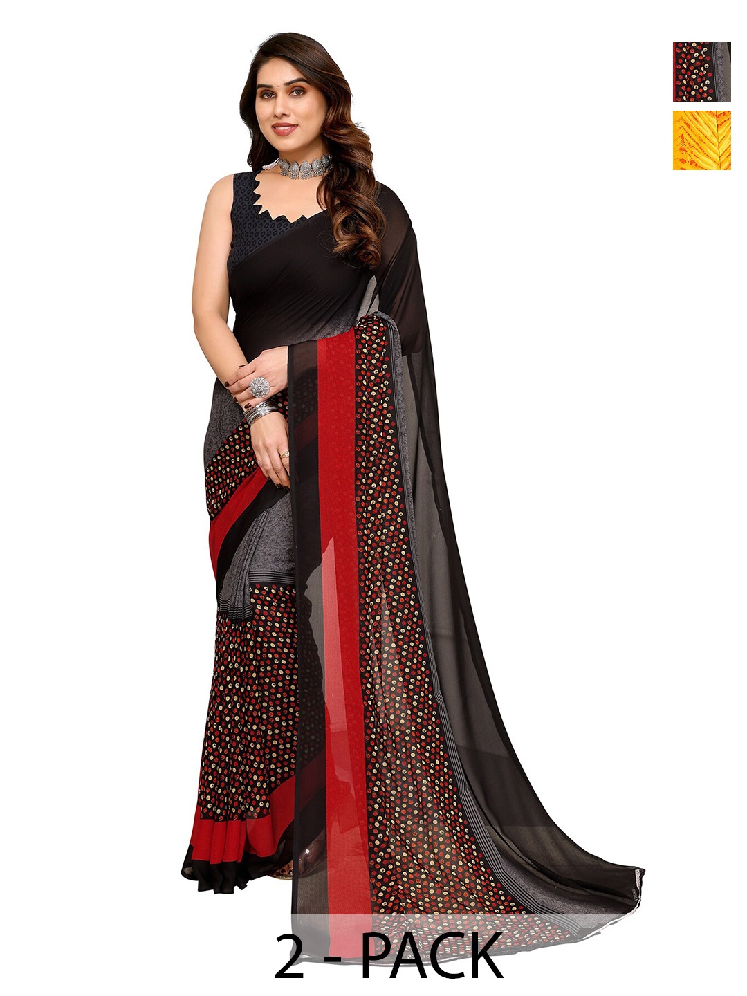 

ANAND SAREES Selection Of 2 Printed Saree, Black