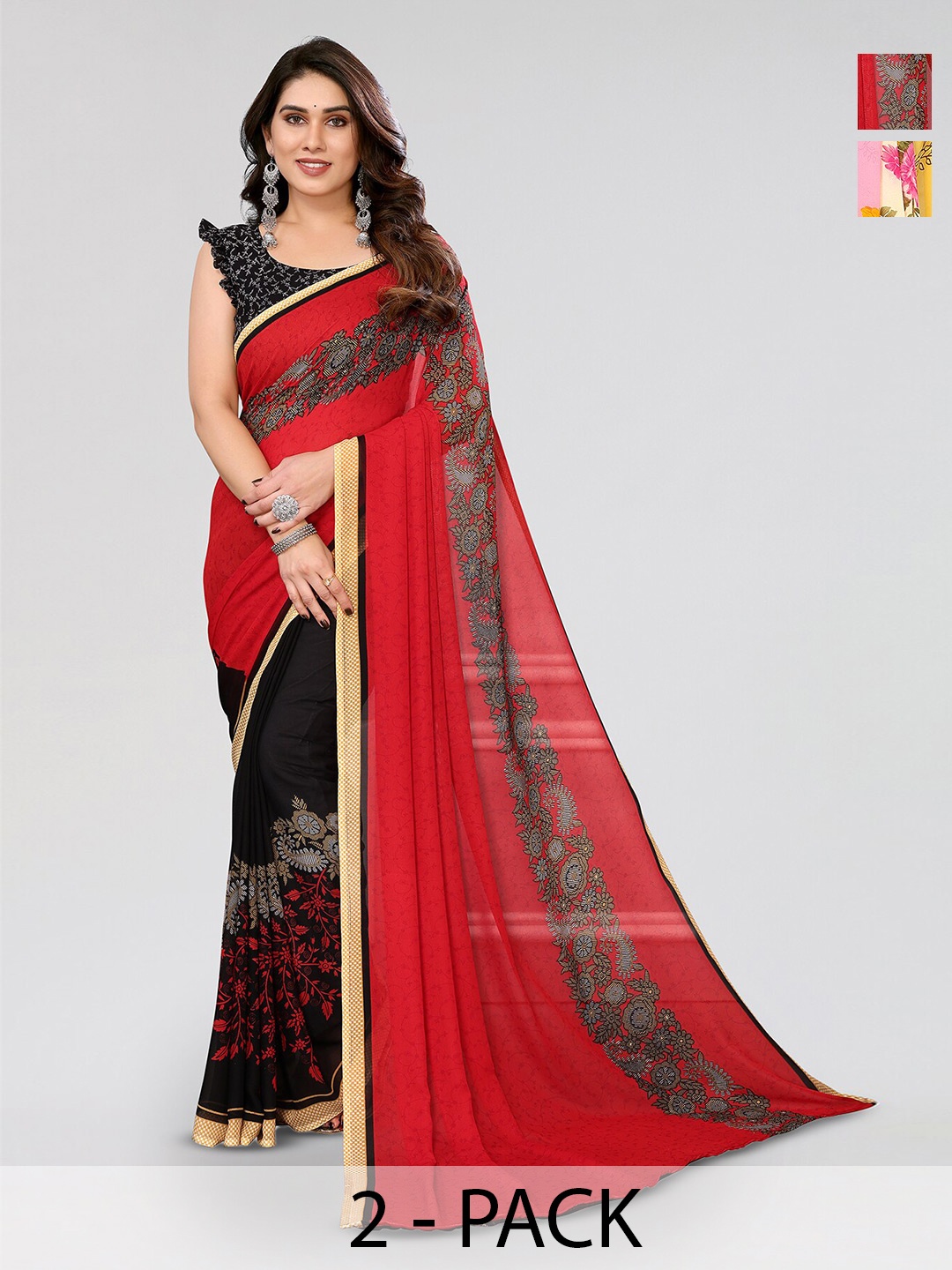 

ANAND SAREES Selection Of 2 Floral Sarees, Pink