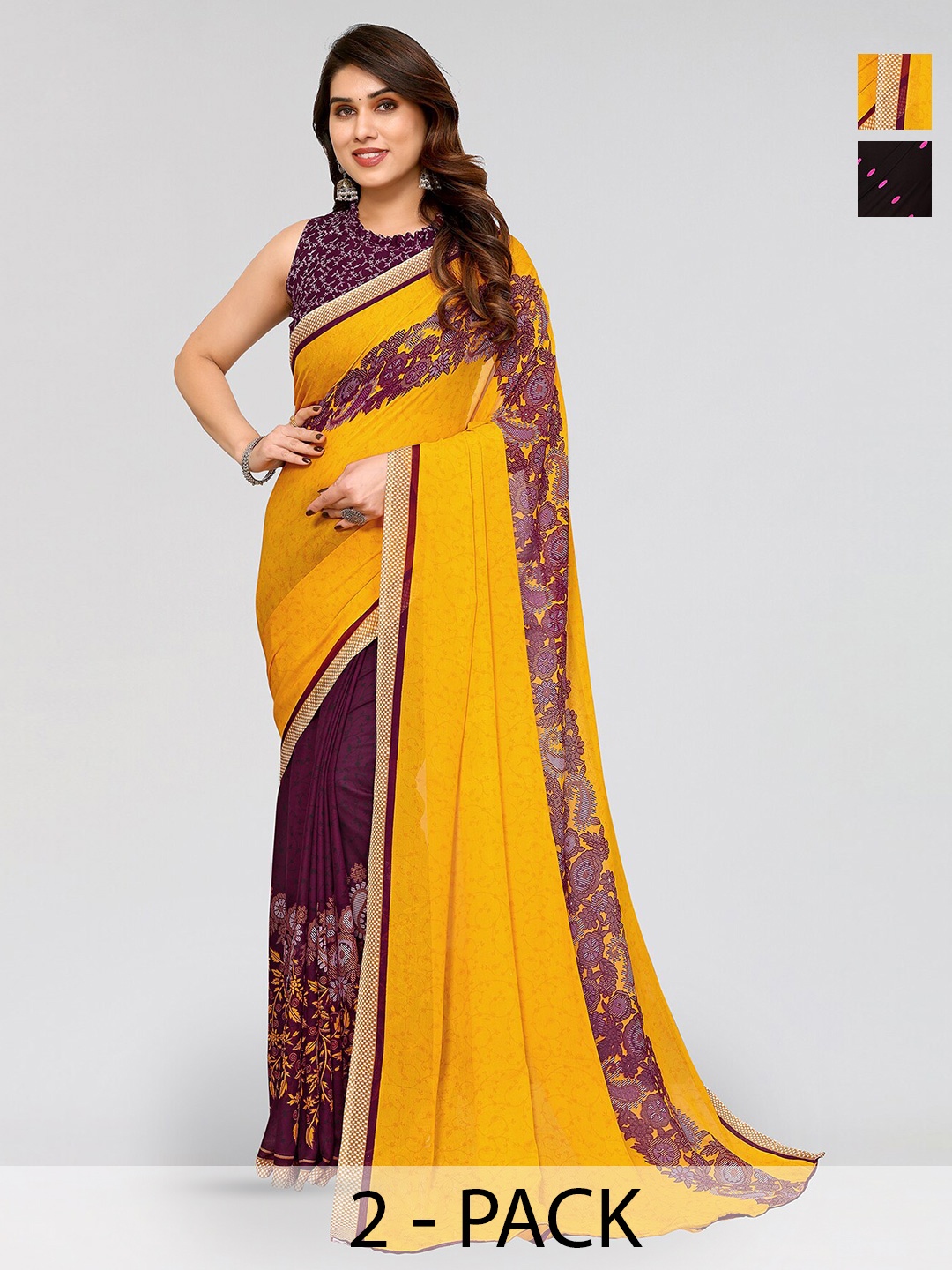 

ANAND SAREES Selection Of 2 Polka Dot Printed Sarees, Pink