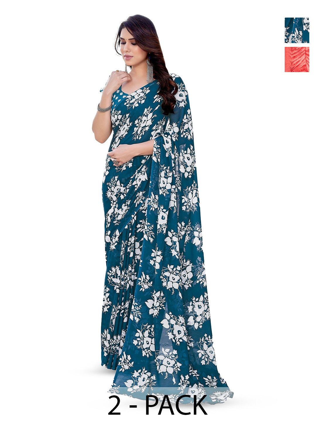 

ANAND SAREES Selection of 2 Floral Saree, Red