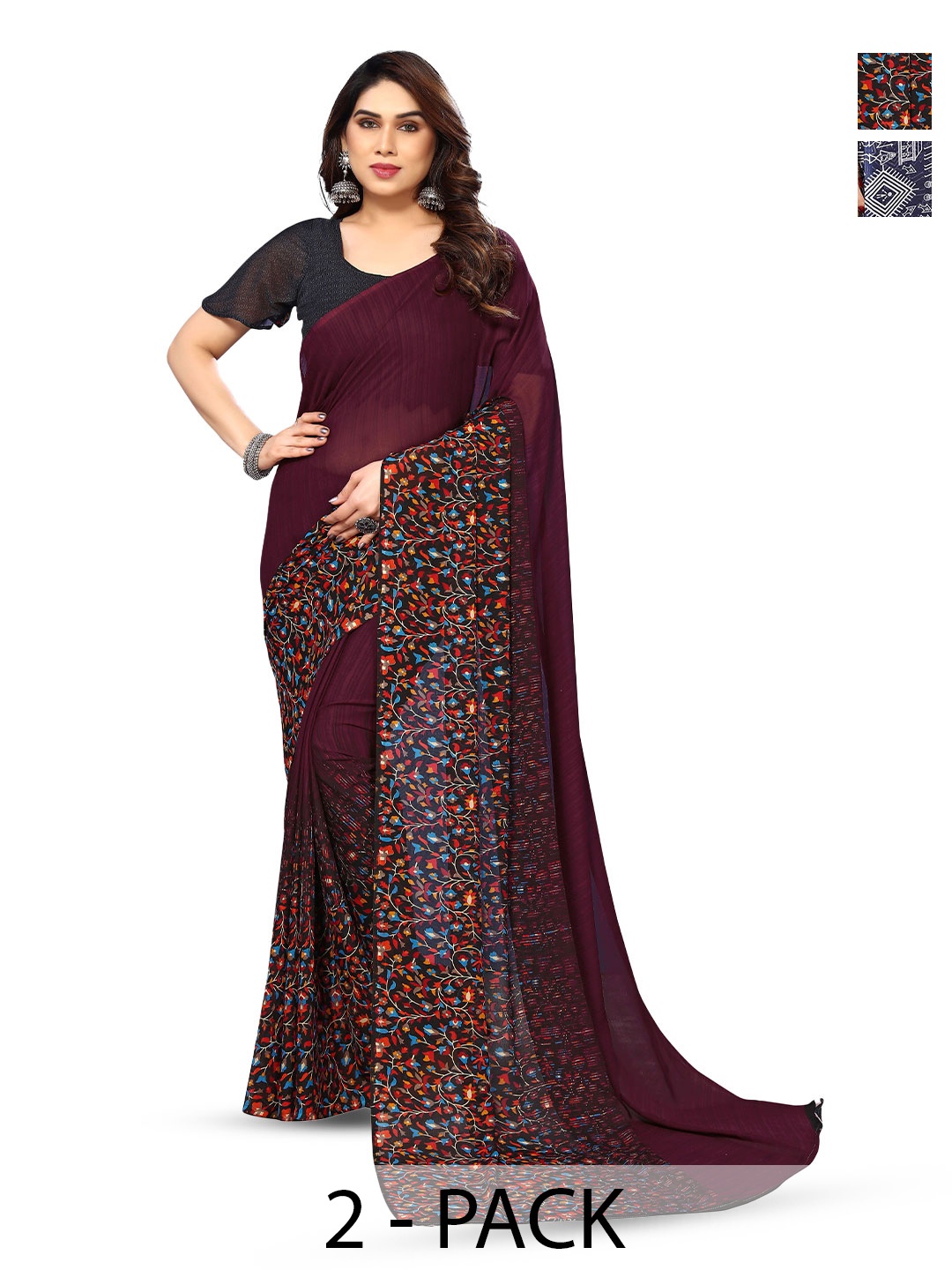 

ANAND SAREES Selection Of 2 Printed Sarees, Blue