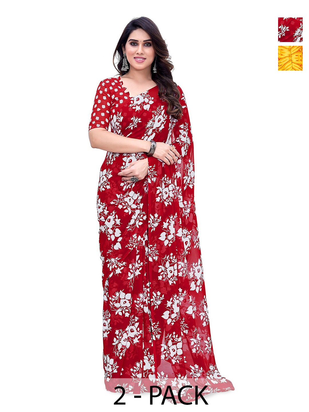 

ANAND SAREES Selection Of 2 Floral Printed Saree, Rose