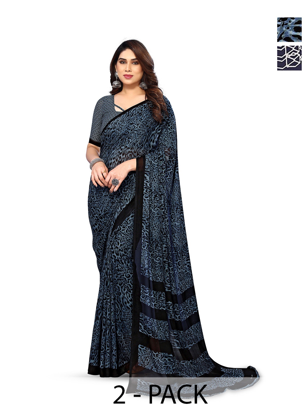 

ANAND SAREES Selection Of 2 Printed Saree, Blue