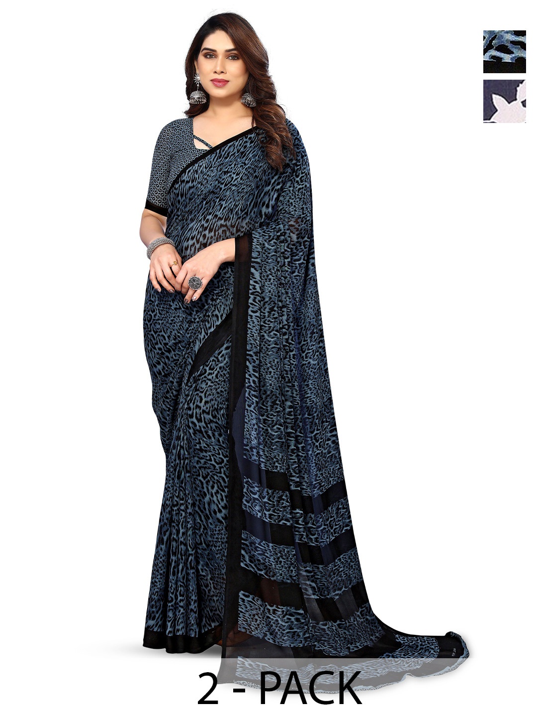 

ANAND SAREES Selection Of 2 Floral Printed Saree, Blue
