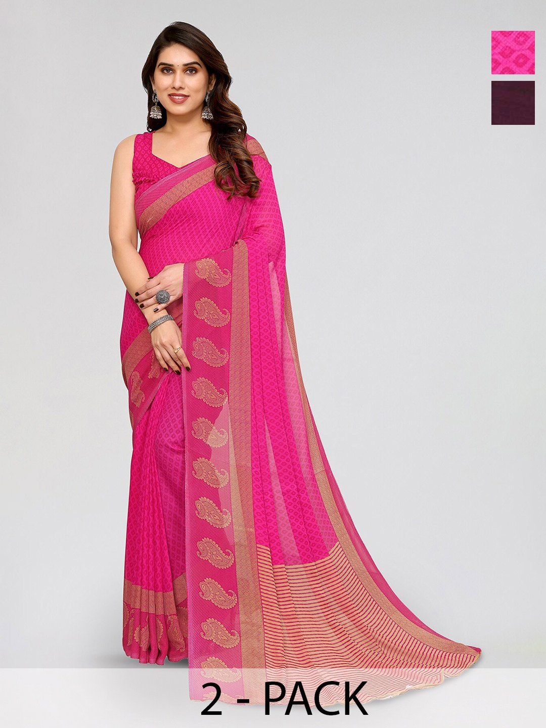 

ANAND SAREES Selection of 2 Floral Printed Sarees, Pink