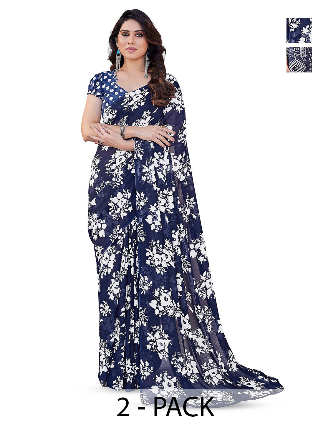

ANAND SAREES Selection of 2 Floral Saree, Blue