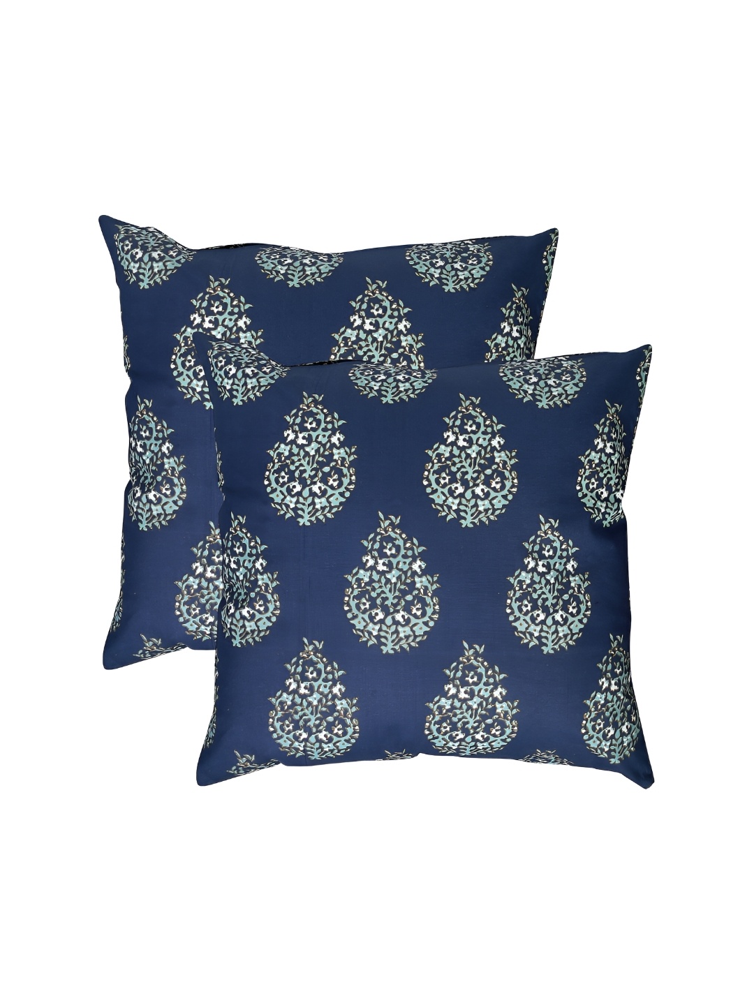 

Texstylers Navy Blue Set of 2 Floral Square Cushion Covers