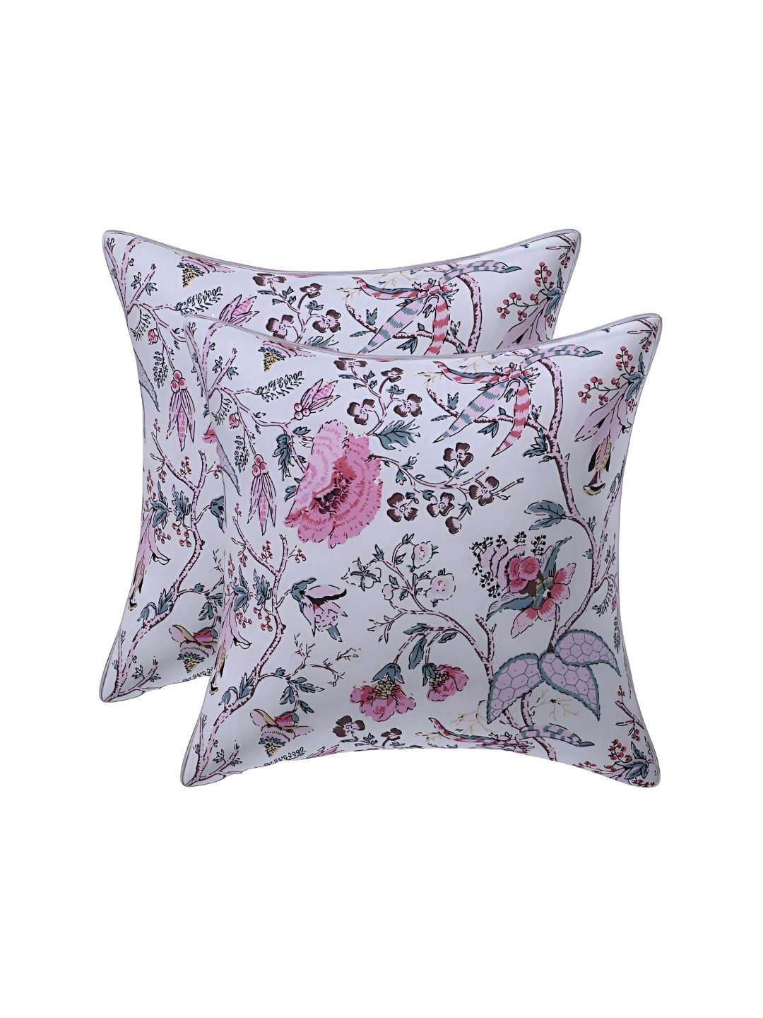 

Texstylers Pink Set of 2 Floral Square Cushion Covers