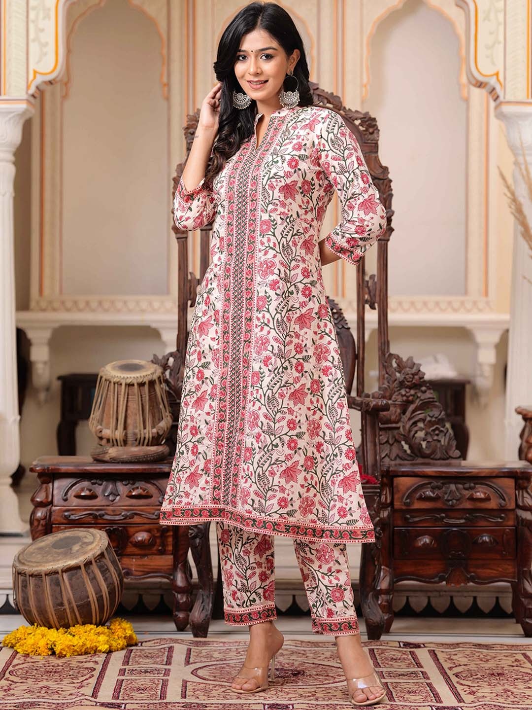 

BAESD Floral Printed Regular Pure Cotton Kurta with Trouser, Pink