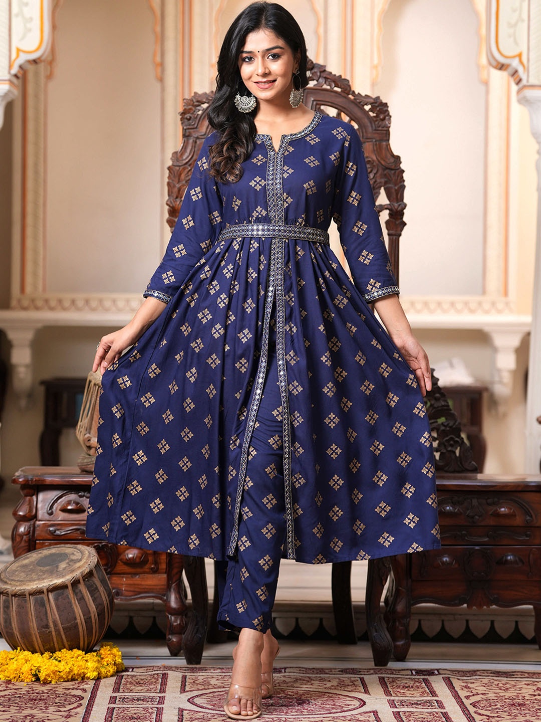 

BAESD Ethnic Motifs Printed Regular Kurta with Trouser, Blue