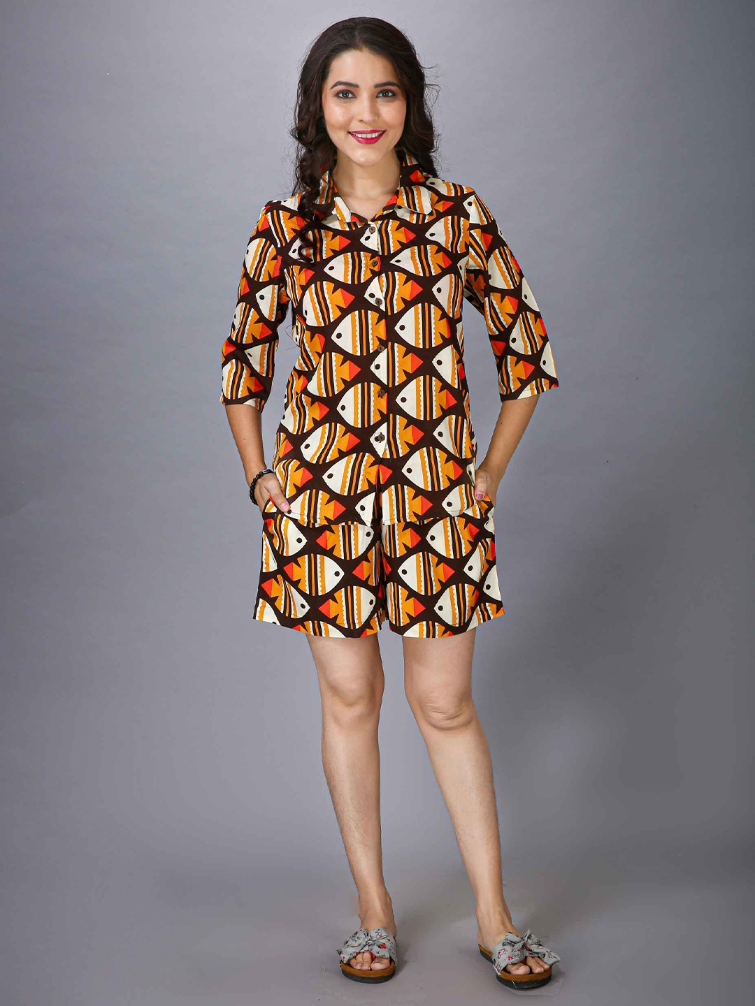 

MAIYEE Printed Shirt & Shorts, Yellow