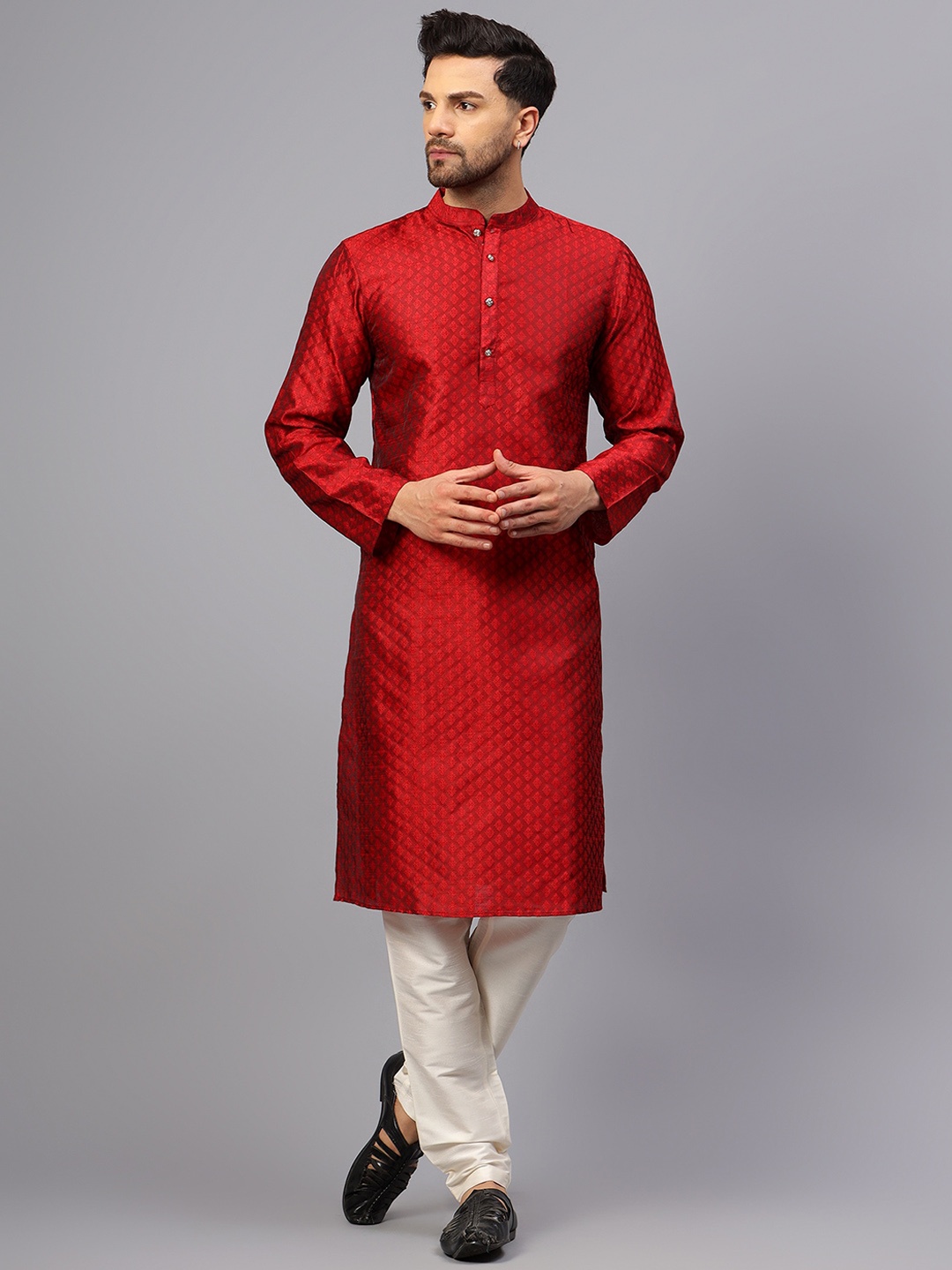 

Latest Chikan Garments Woven Design Chikankari Straight Kurta with Churidar, Red
