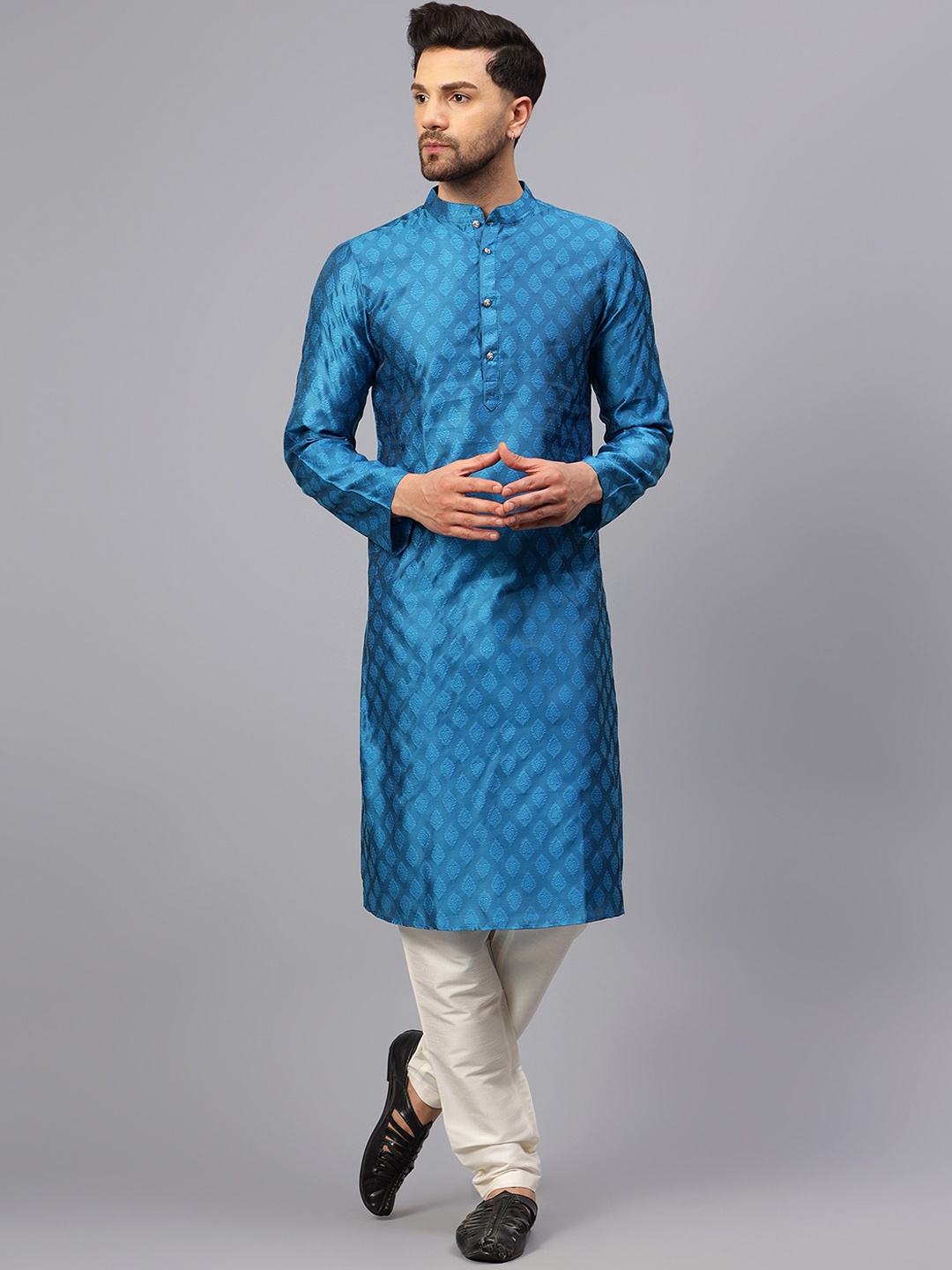 

Latest Chikan Garments Woven Design Chikankari Straight Kurta with Churidar, Blue