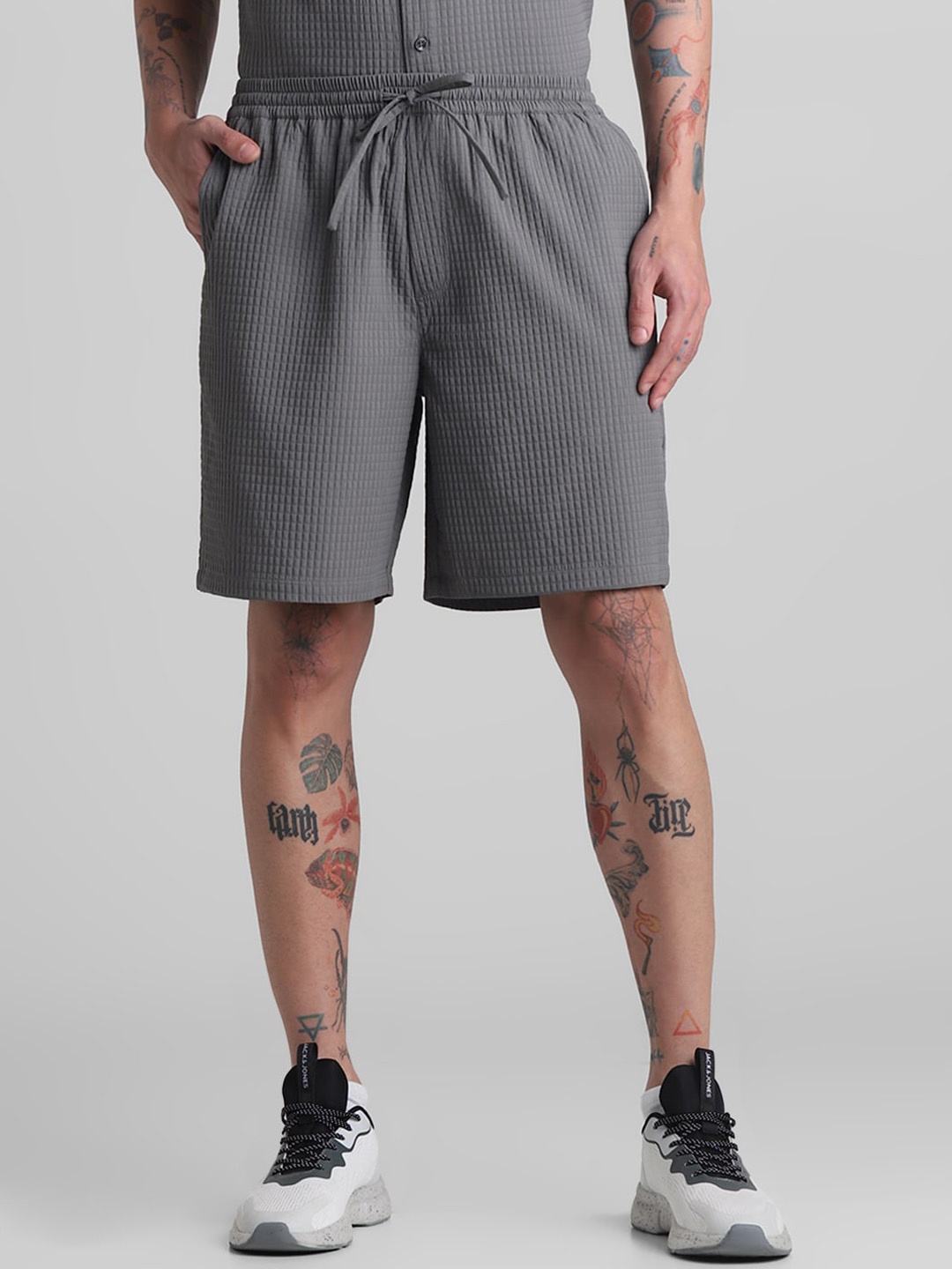 

Jack & Jones Men Self Design Mid-Rise Shorts, Grey