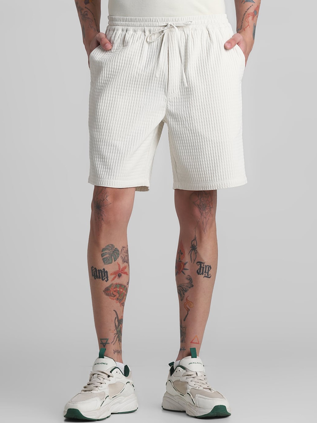 

Jack & Jones Men Self Design Mid-Rise Shorts, White