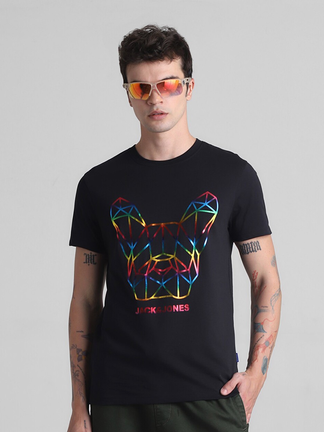 

Jack & Jones Typography Printed Short Sleeves Round Neck Cotton Slim Fit T-shirt, Black