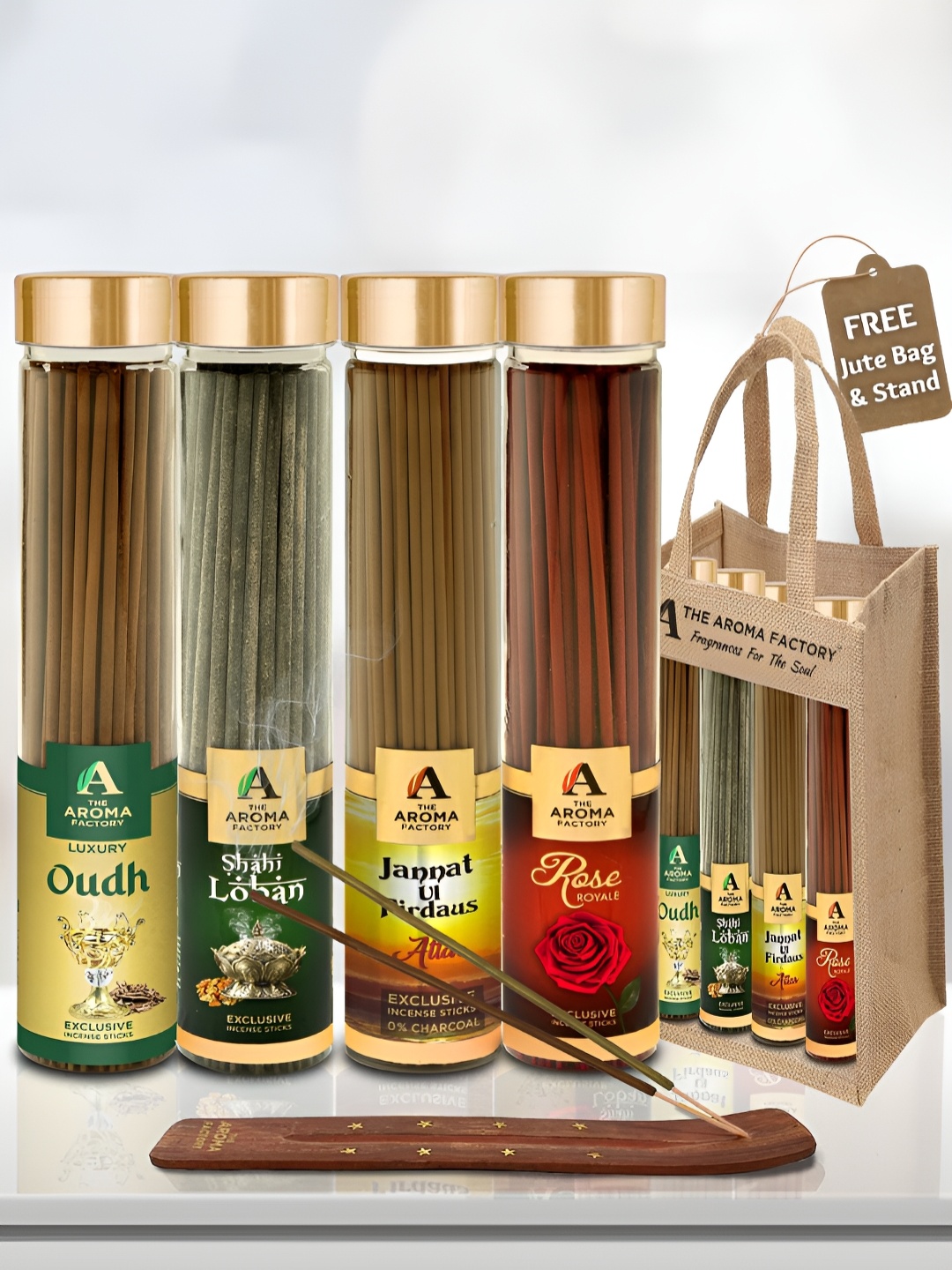 

The Aroma Factory Red 4 Pieces Oudh, Loban, Attar Jannat, Rose Incense Agarbattis